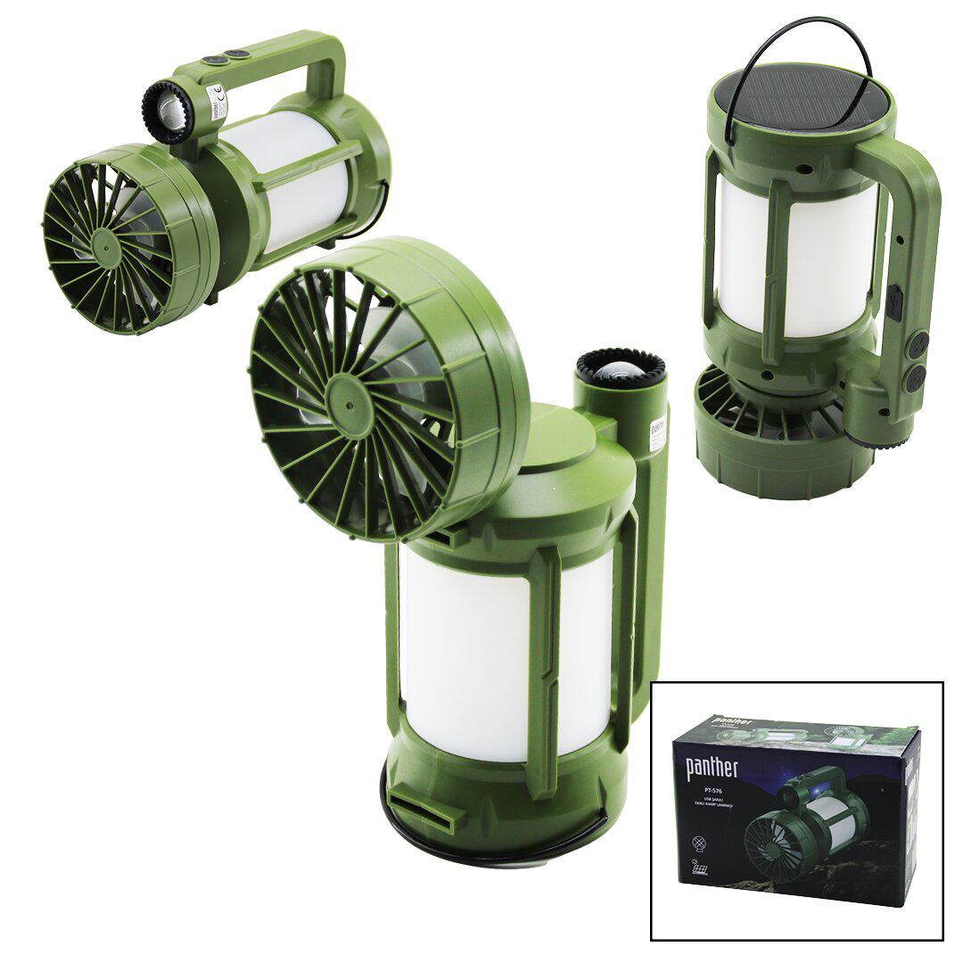 3İN1=FAN - 2-FENER SOLAR - USB ŞARJ VANTİLATÖR - KAMP LAMBA FENER
