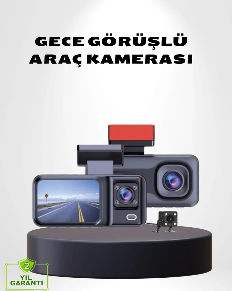 3Kamera Dash Cam 170° Geniş Açılı Full HD Gece Görüşlü Araç Güvenlik Kamerası