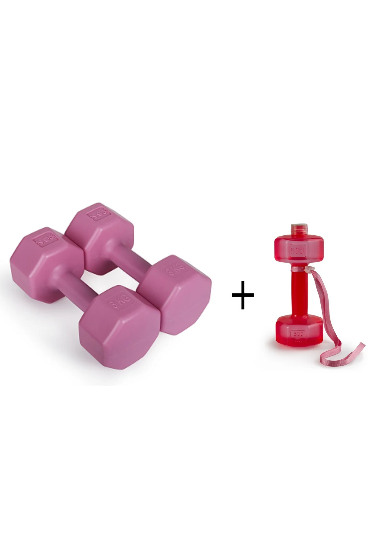 3Kg Pembe Renk Dambıl Set,500ML Pembe Renk Dambıl Suluk ve Matara