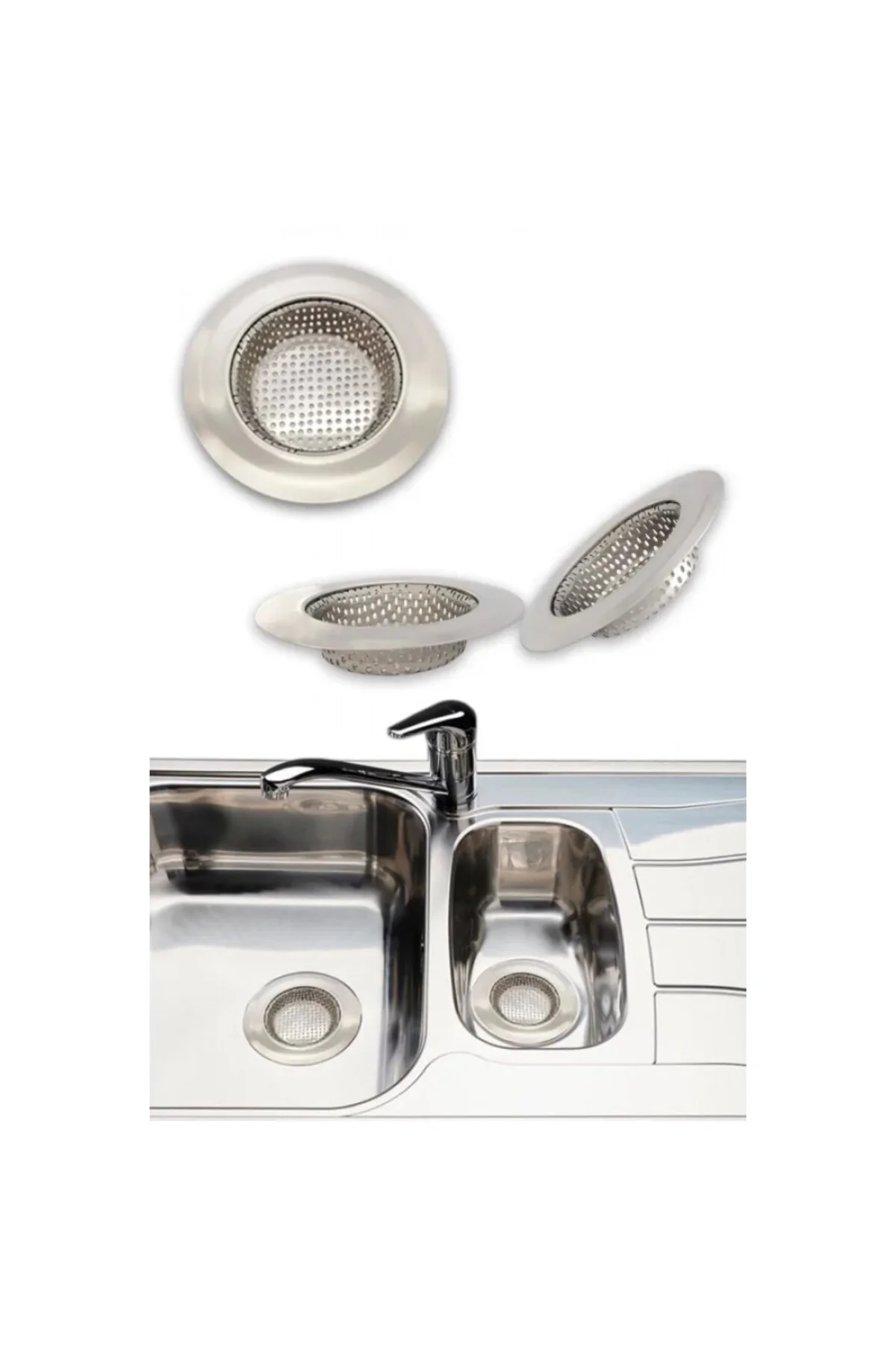 3'li Metal Mutfak Lavabo Süzgeci Paslanmaz 3 Adet Evye 7 CM