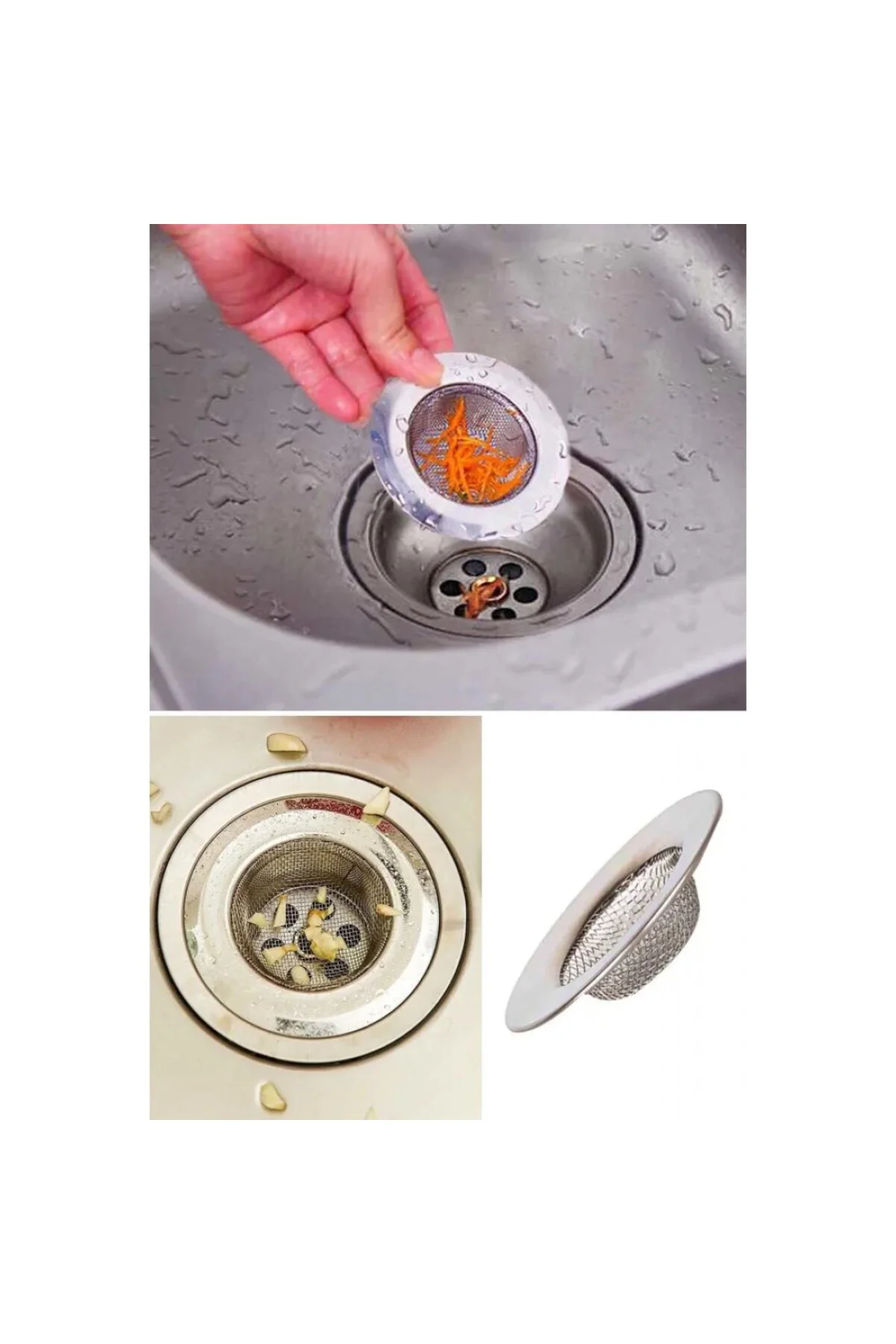 3'li Metal Mutfak Lavabo Süzgeci Paslanmaz 3 Adet Evye 7 CM