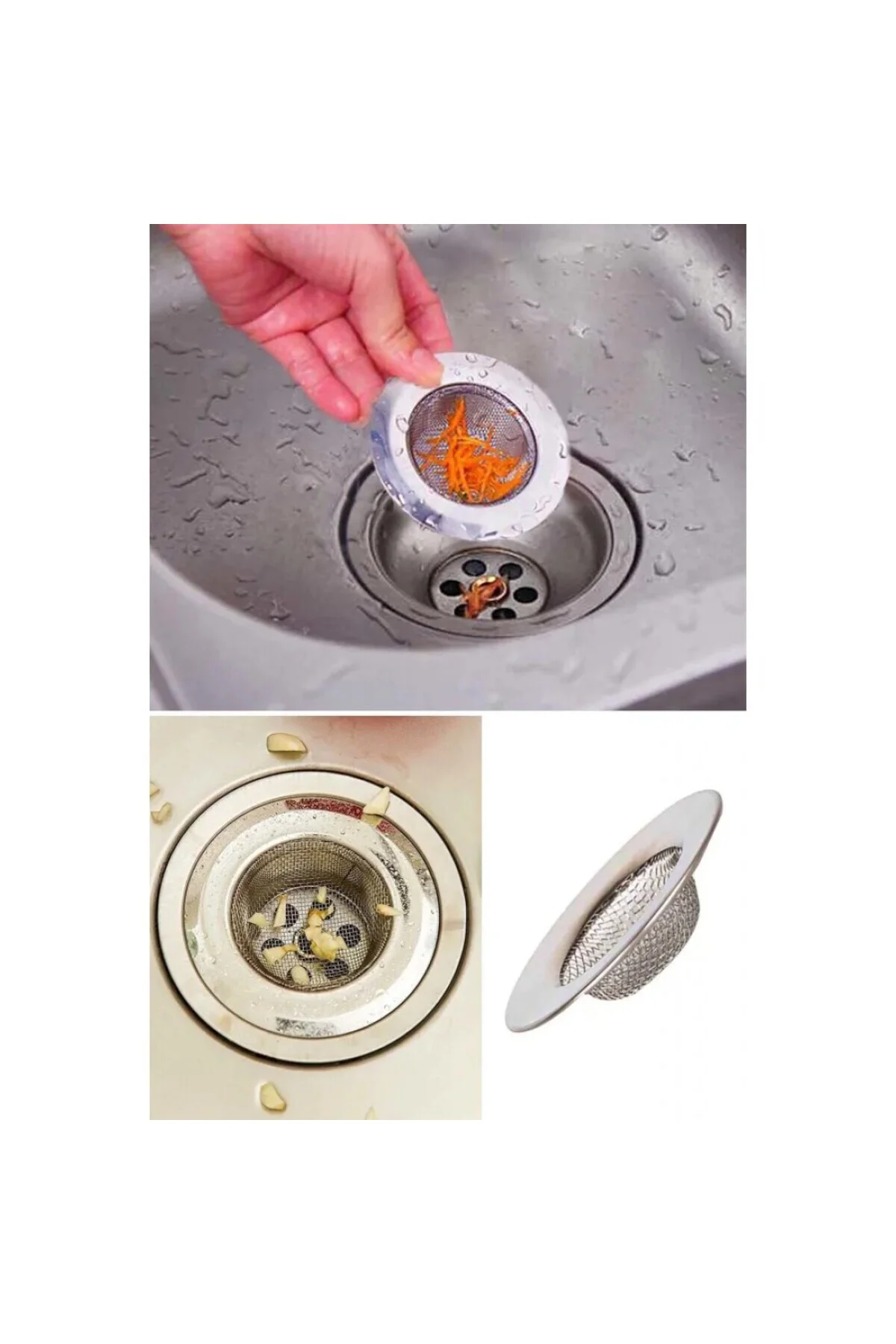 3'li Metal Mutfak Lavabo Süzgeci Paslanmaz 3 Adet Evye 7 CM 3'li Metal Mutfak Lavabo Süzgeci Paslanmaz 3 Adet Evye 7 CM
