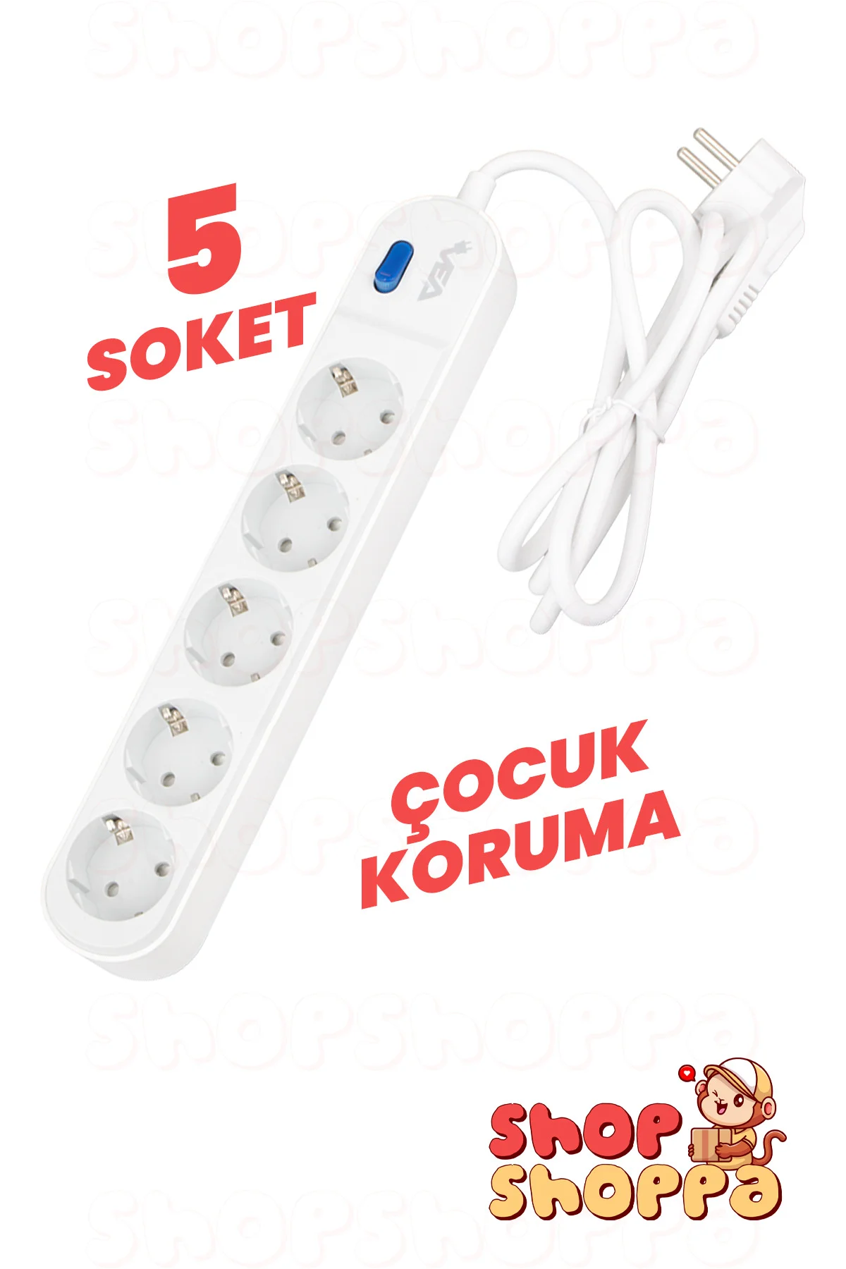 3'lü 4'lü 5'li Akım Korumalı Grup Priz, Anahtarlı, Çocuk ve Yangın Koruması, 3500 Watt, 16 Amper