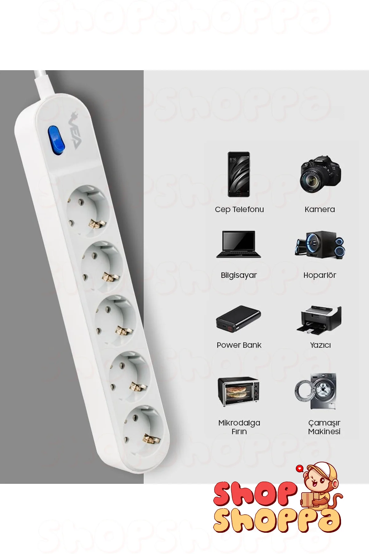 3'lü 4'lü 5'li Akım Korumalı Grup Priz, Anahtarlı, Çocuk ve Yangın Koruması, 3500 Watt, 16 Amper