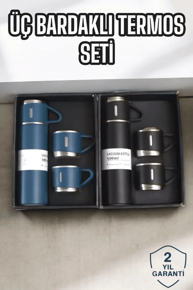 3'lü 500ml Paslanmaz Çelik Termos Seti - Uzun Süre Isı Koruma, Sızdırmaz ve Şık Tasarım