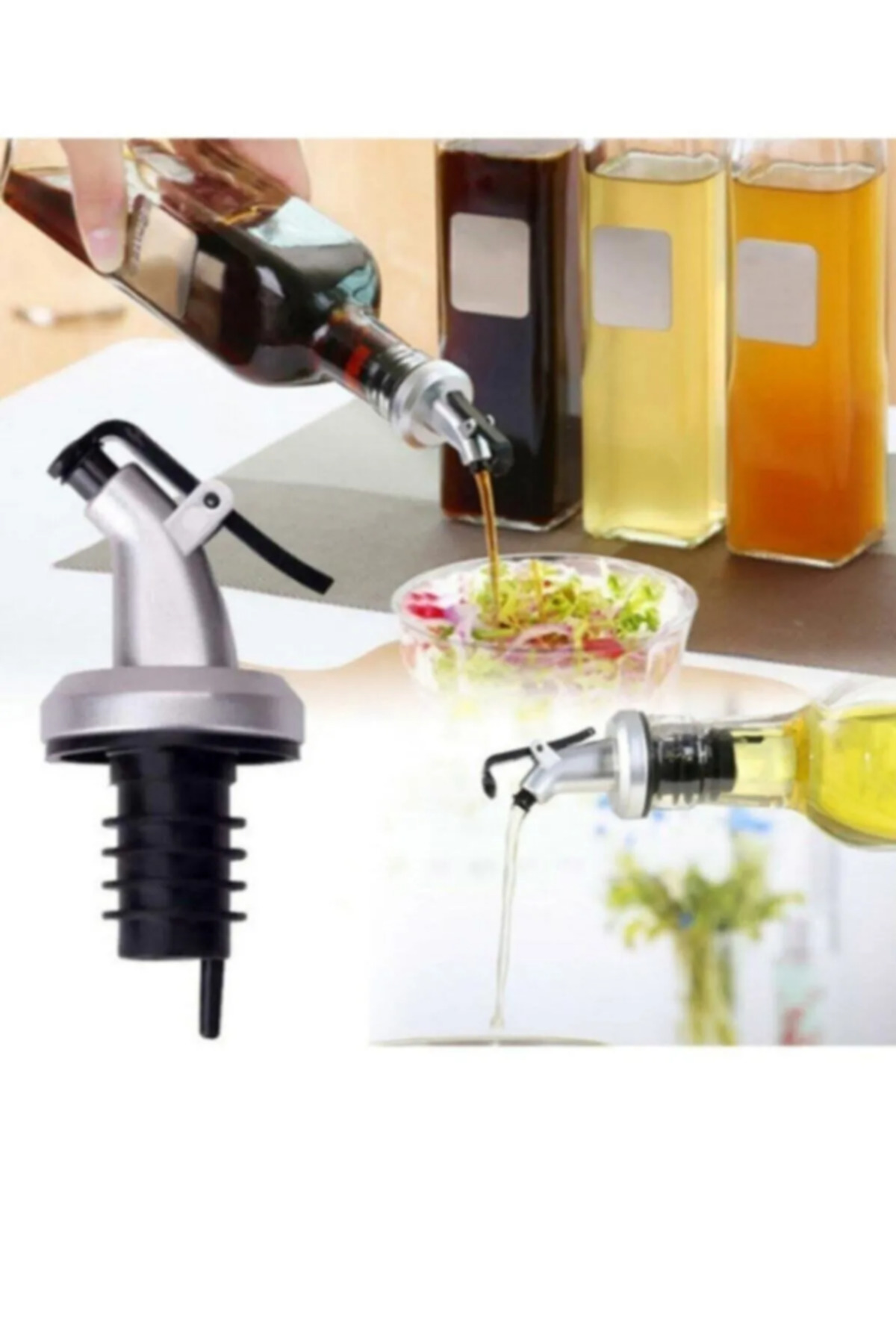 3'lü Adet Kapaklı Şişe Ucu Servis Aparatı Damlalık Yağdanlık Tıpa