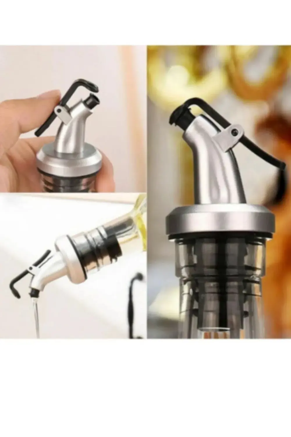 3'lü Adet Kapaklı Şişe Ucu Servis Aparatı Damlalık Yağdanlık Tıpa