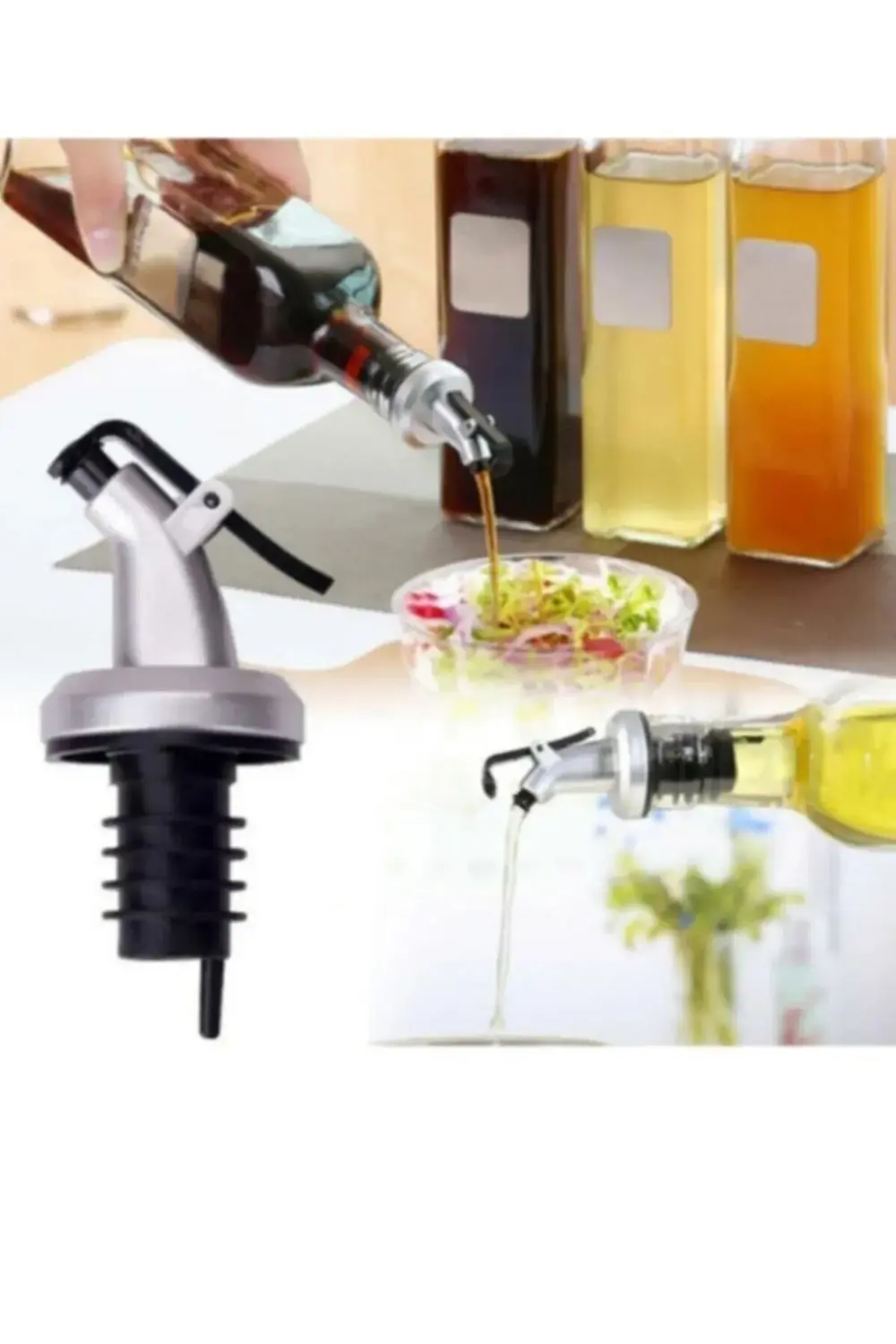 3'lü Adet Kapaklı Şişe Ucu Servis Aparatı Damlalık Yağdanlık Tıpa