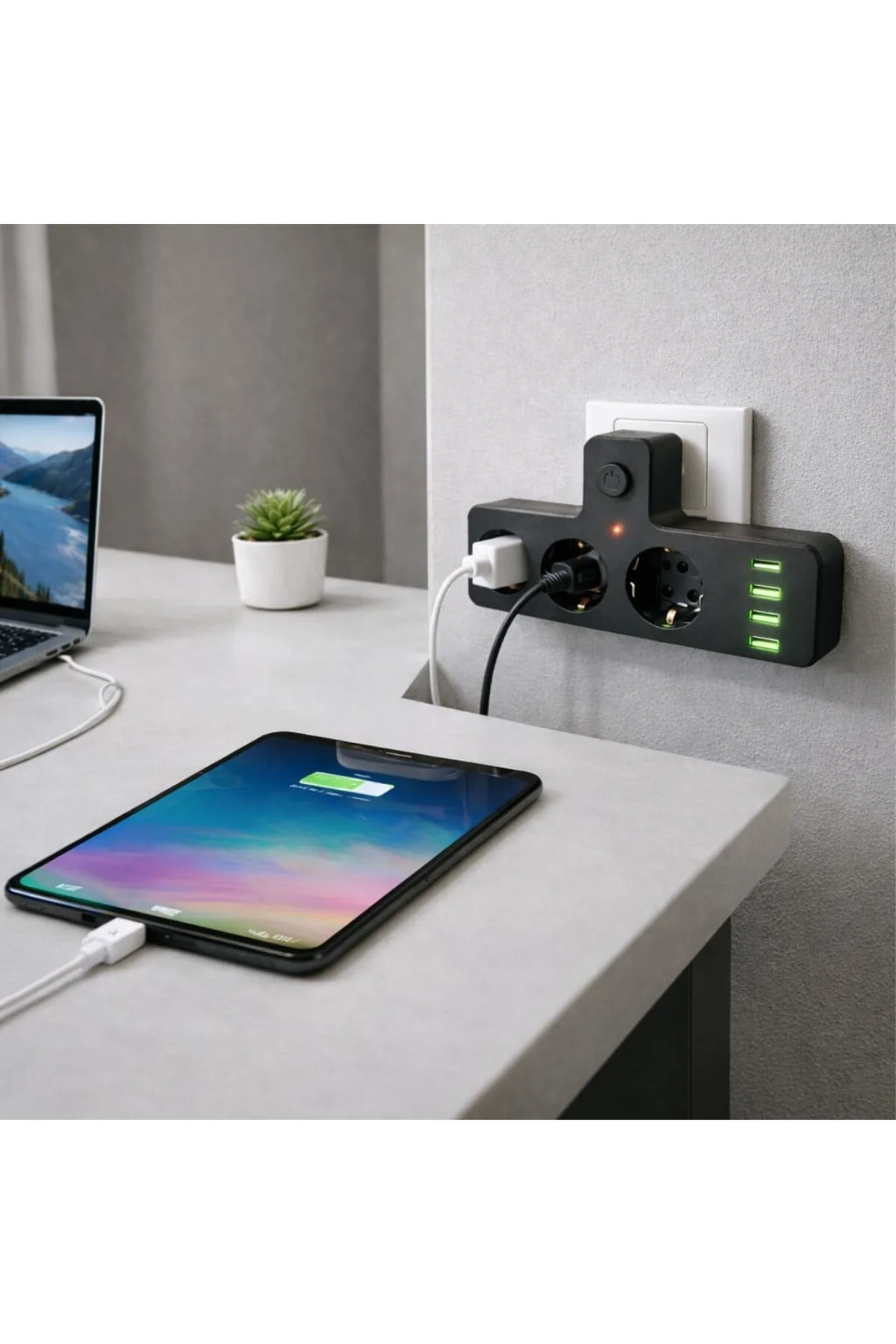3’lü Akım ve Termal Korumalı Priz – 3x USB-A + 1x USB-C PD 20W Hı