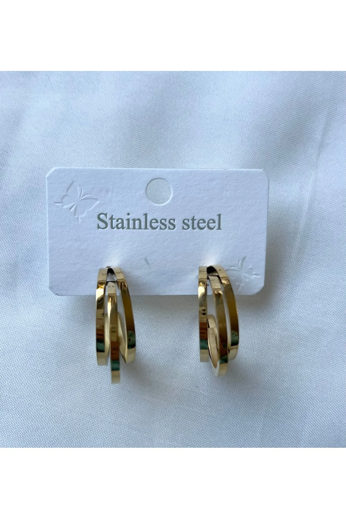 3'lü Altın Renkli Çelik Küpe