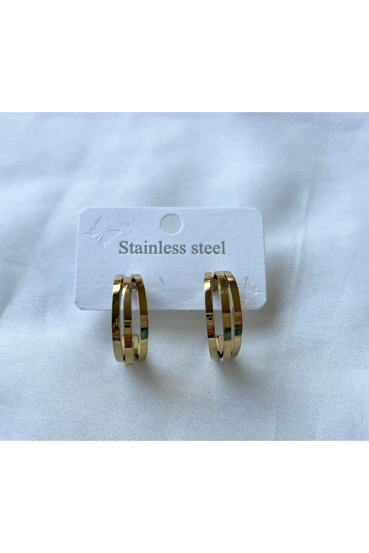 3'lü Altın Renkli Çelik Küpe