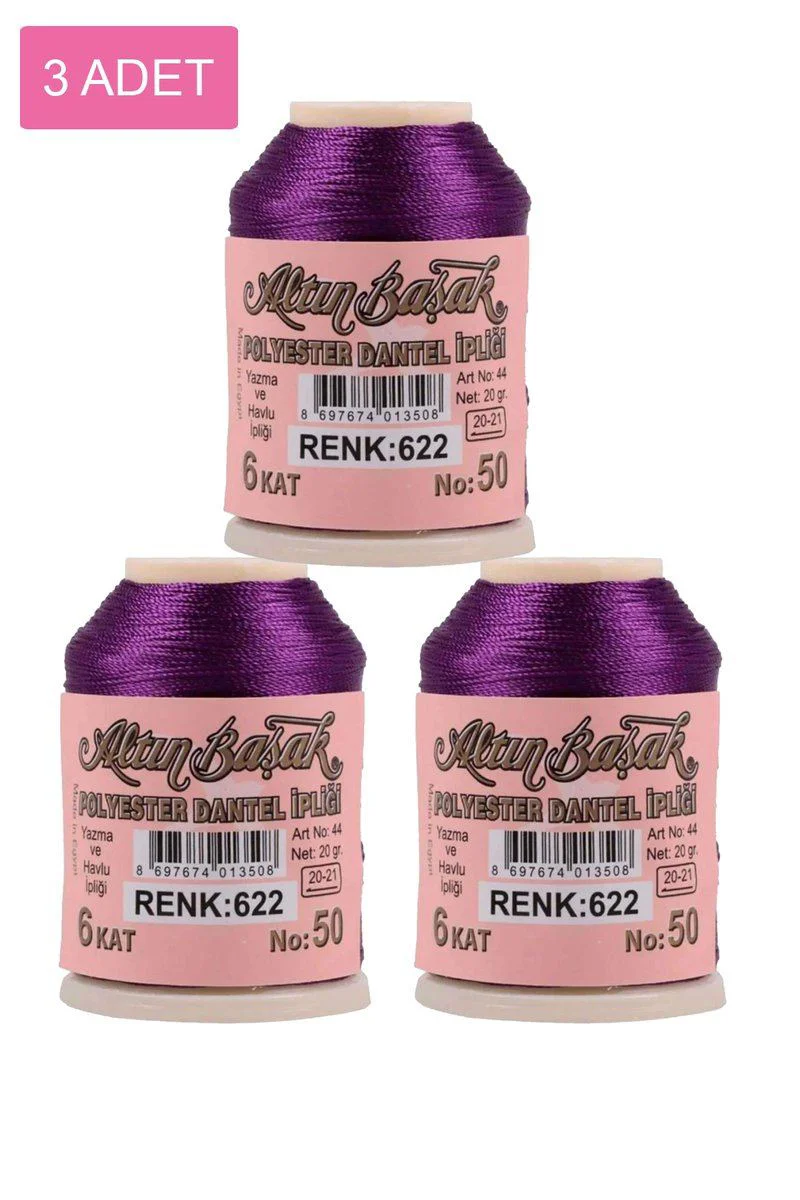 3'lü Altınbaşak Oya ve Dantel İpi 20 gr - Royaleks No: 622