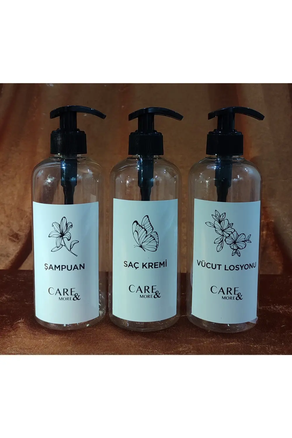 3lü Amber Banyo Seti Şampuan Saç Kremi Vücut Losyonu Etiketli Pla