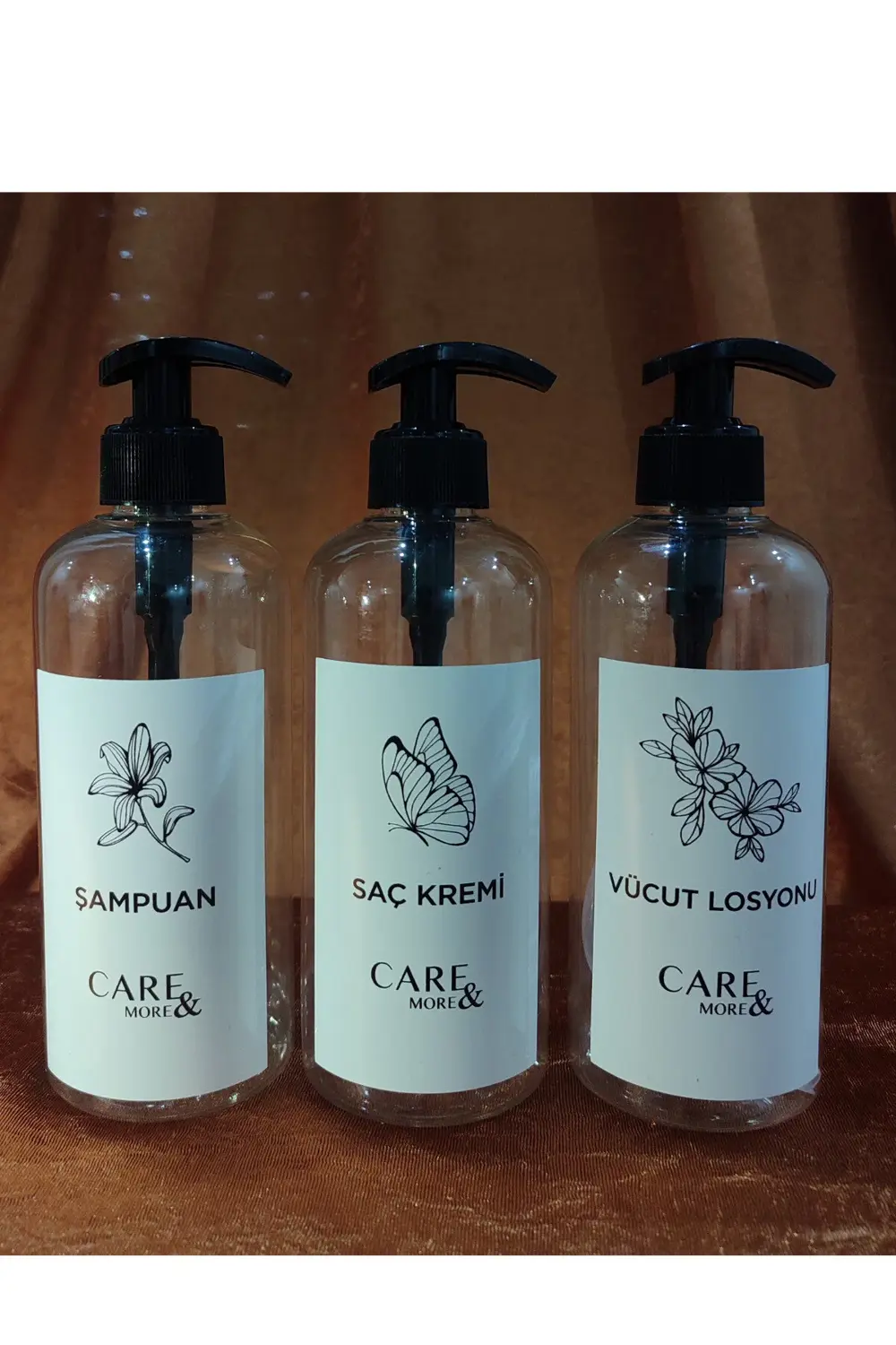 3lü Amber Banyo Seti Şampuan Saç Kremi Vücut Losyonu Etiketli Pla