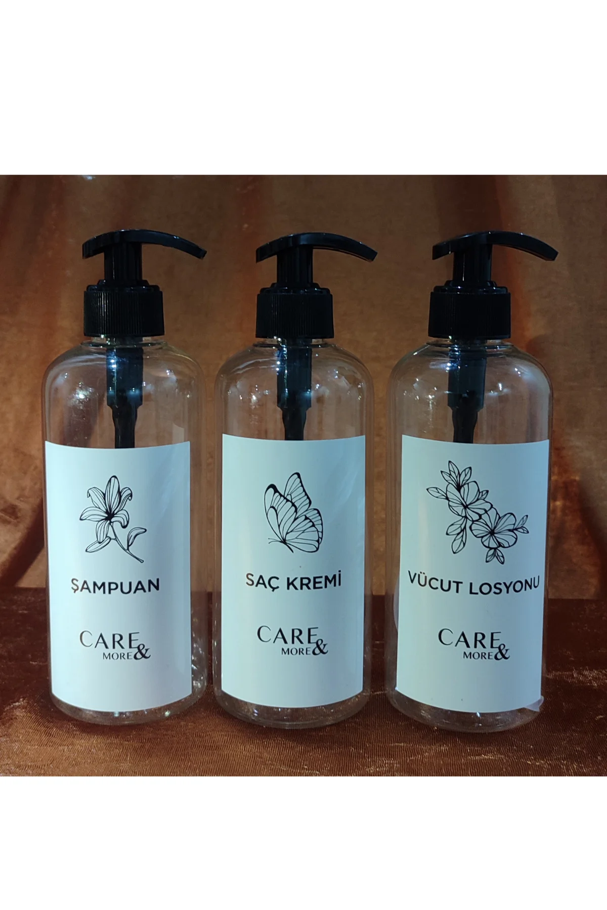 3lü Amber Banyo Seti Şampuan Saç Kremi Vücut Losyonu Etiketli Pla