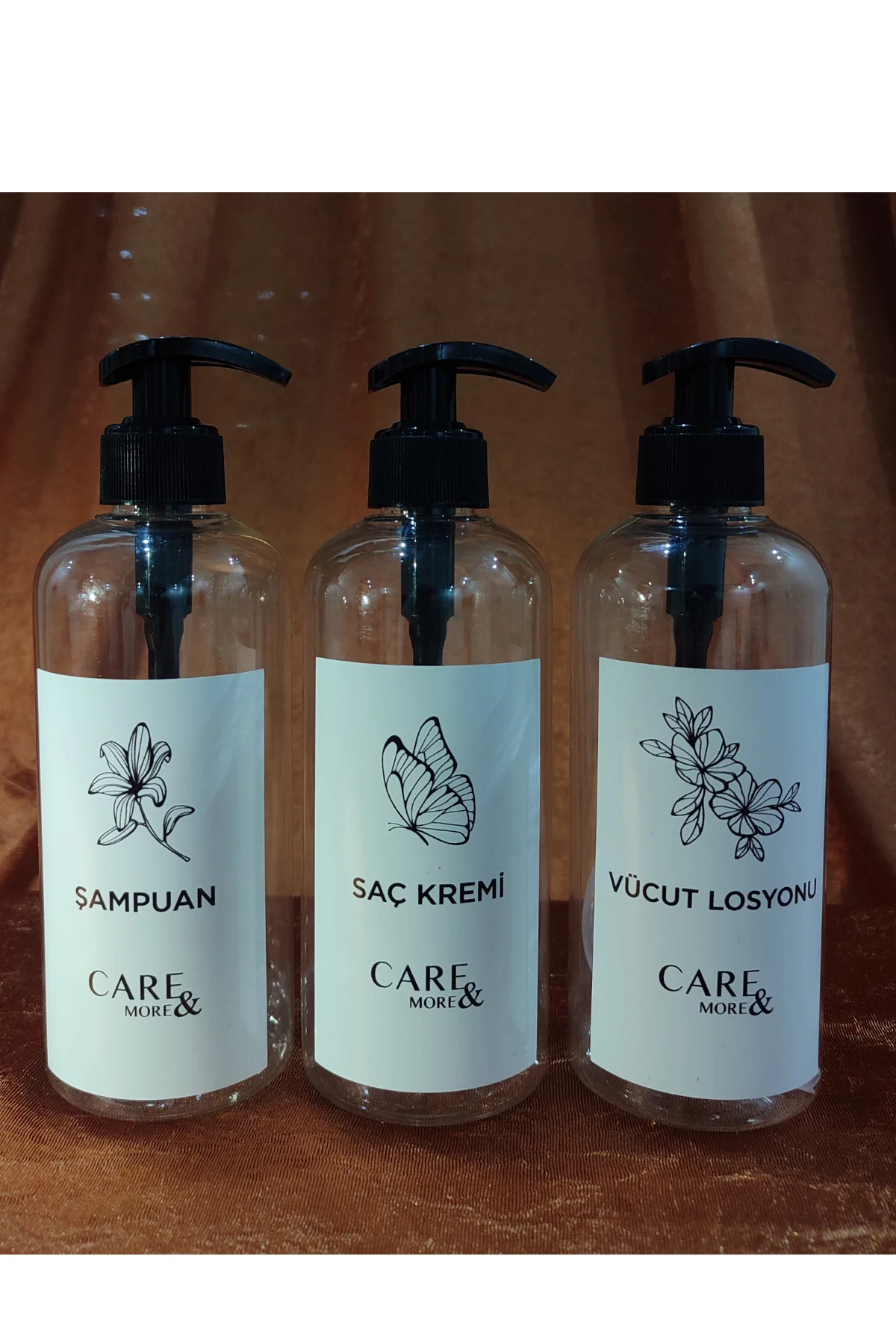 3lü Amber Banyo Seti Şampuan Saç Kremi Vücut Losyonu Etiketli Pla