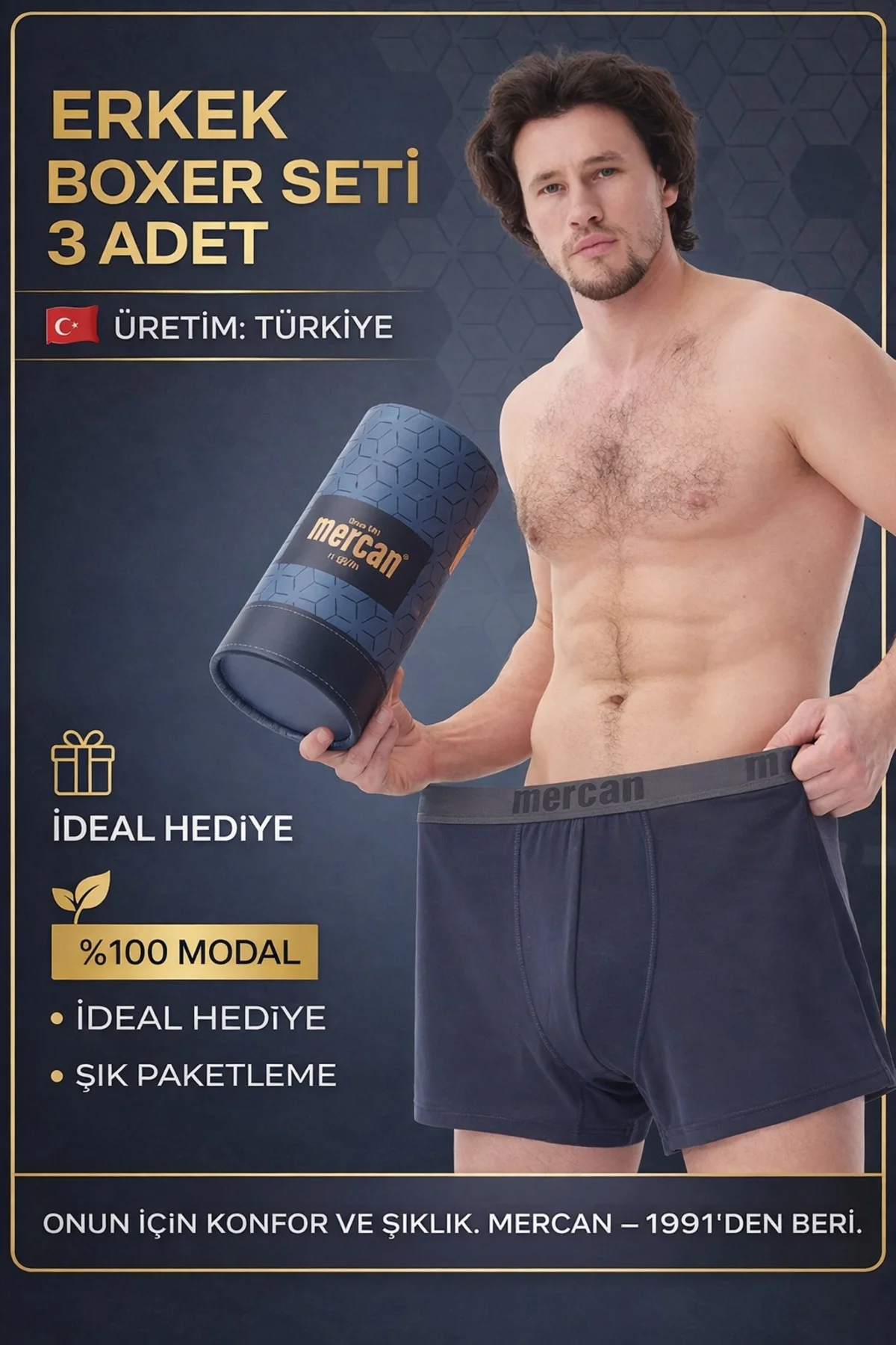 3'lü Antrasit Modal Boxer
