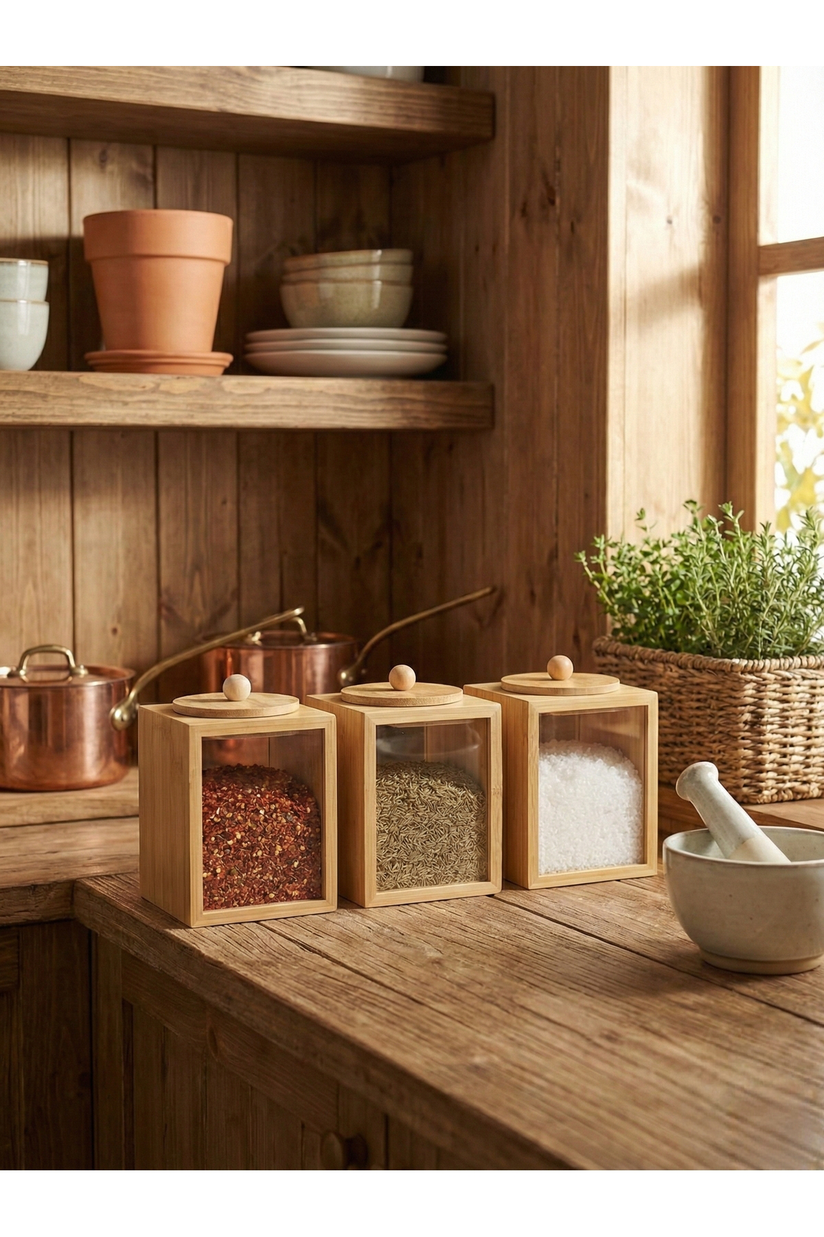 3'lü Bambu Baharatlık ve Kavanoz Seti 1500 ml Mutfak Düzenleyici 3'lü Bambu Baharatlık ve Kavanoz Seti 1500 ml Mutfak Düzenleyici