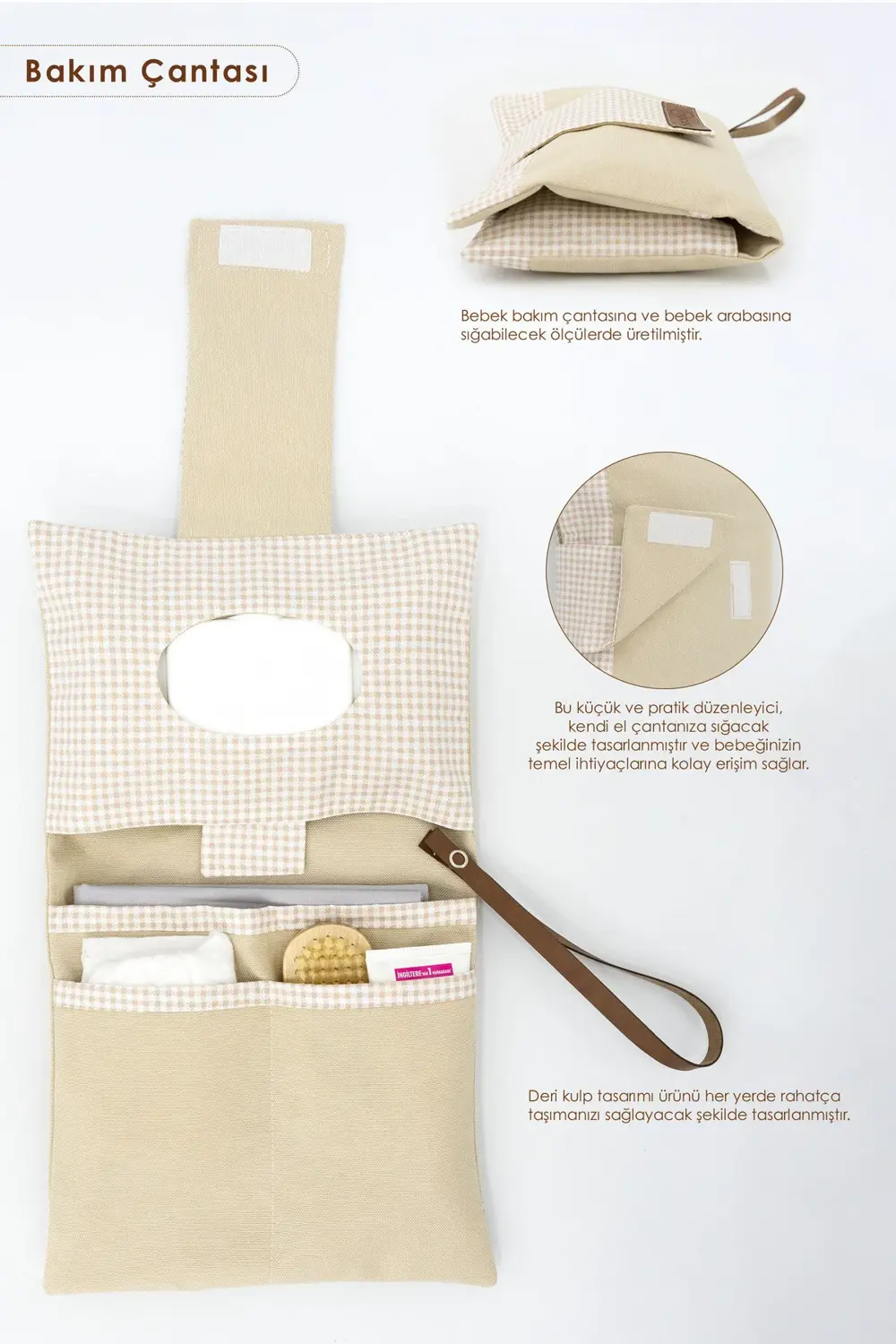 3'lü Bebek Bakım Seti; Keçe Anne Bebek Organizeri, Su Geçirmez Al