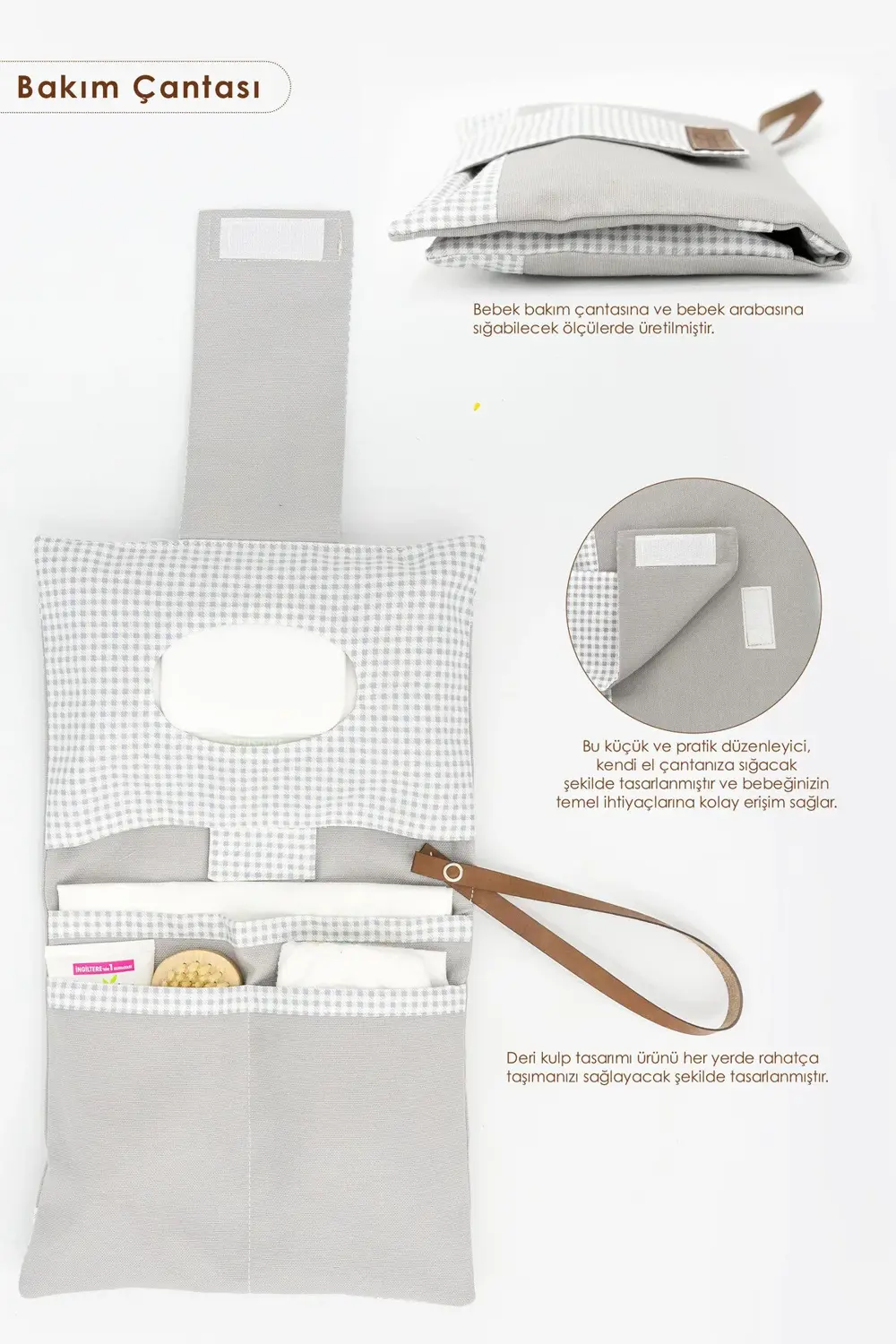 3'lü Bebek Bakım Seti; Keçe Anne Bebek Organizeri, Su Geçirmez Al