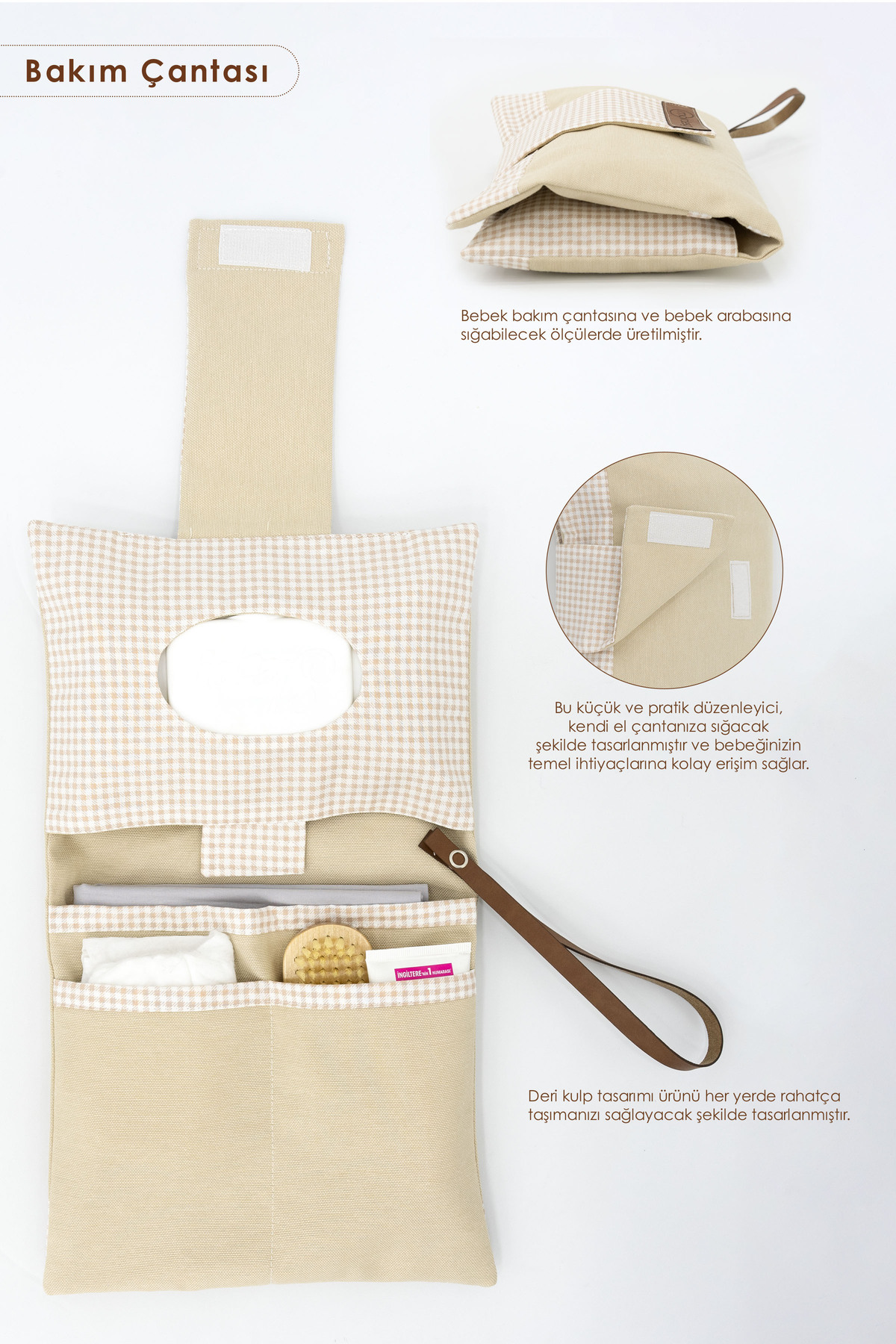 3'lü Bebek Bakım Seti; Keçe Anne Bebek Organizeri, Su Geçirmez Al