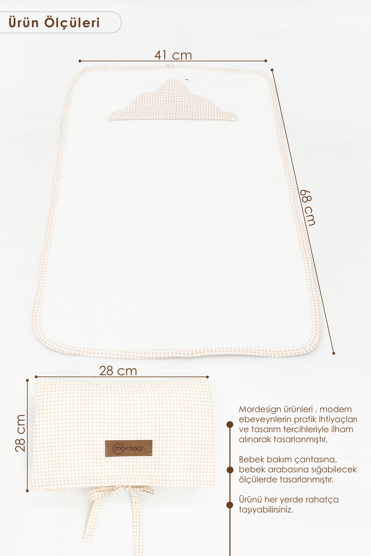 Mordesign 3'Lü Bebek Bakım Seti; Keçe Anne Bebek Organizeri, Su Geçirmez Al