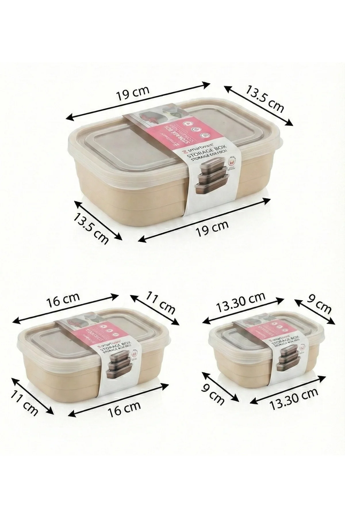 3'lü Bej Plastik Saklama Kabı