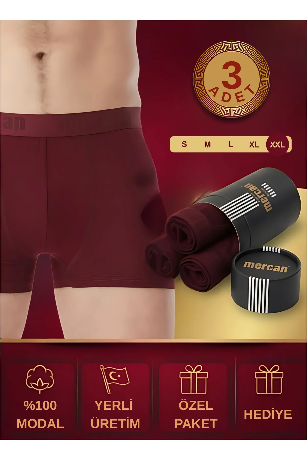 3'lü Bordo Modal Boxer