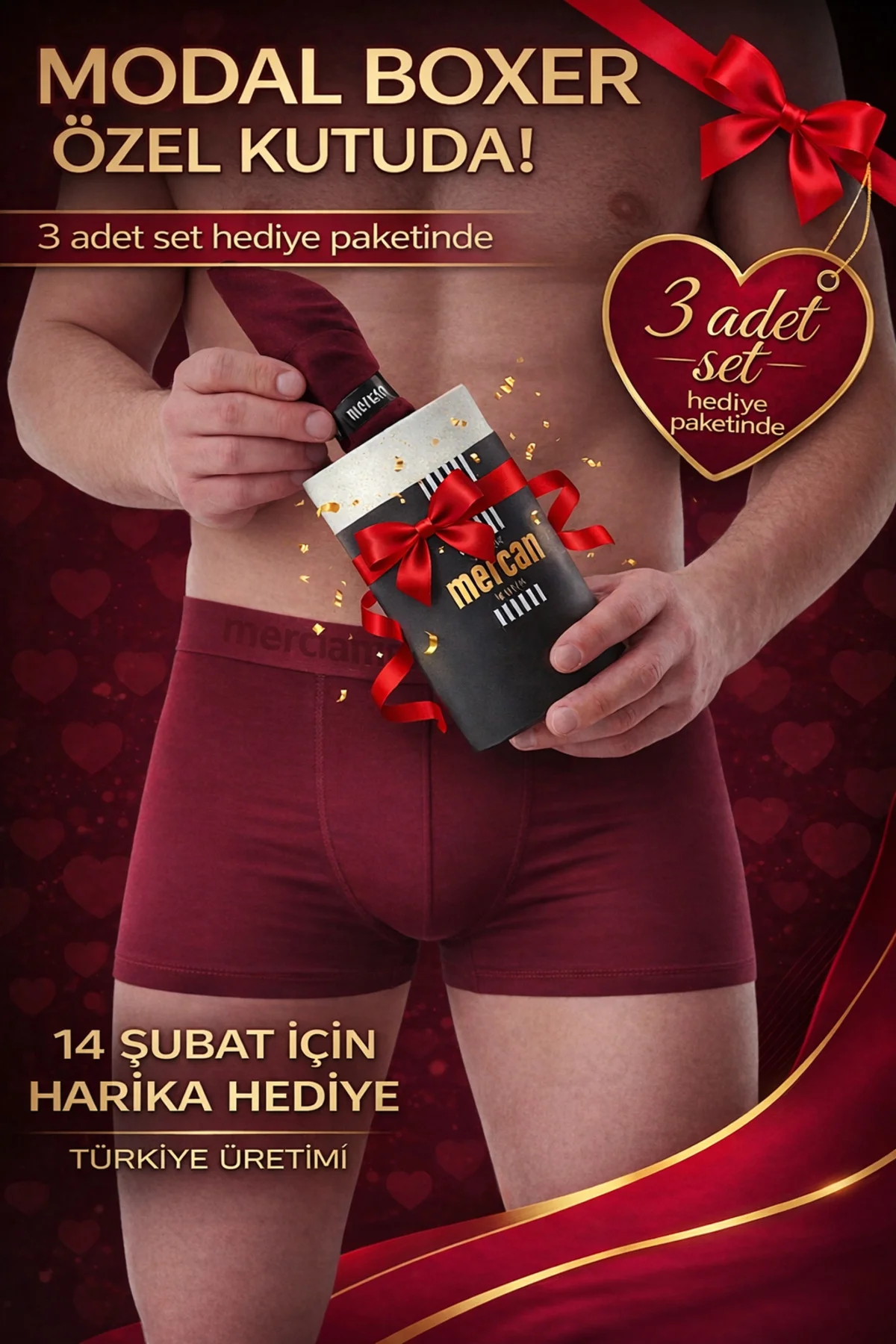 3'lü Bordo Modal Boxer