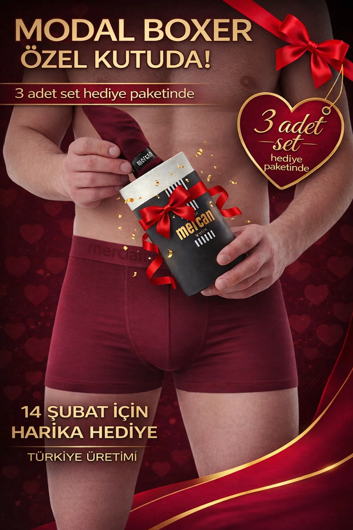 3'lü Bordo Modal Boxer 3'lü Bordo Modal Boxer