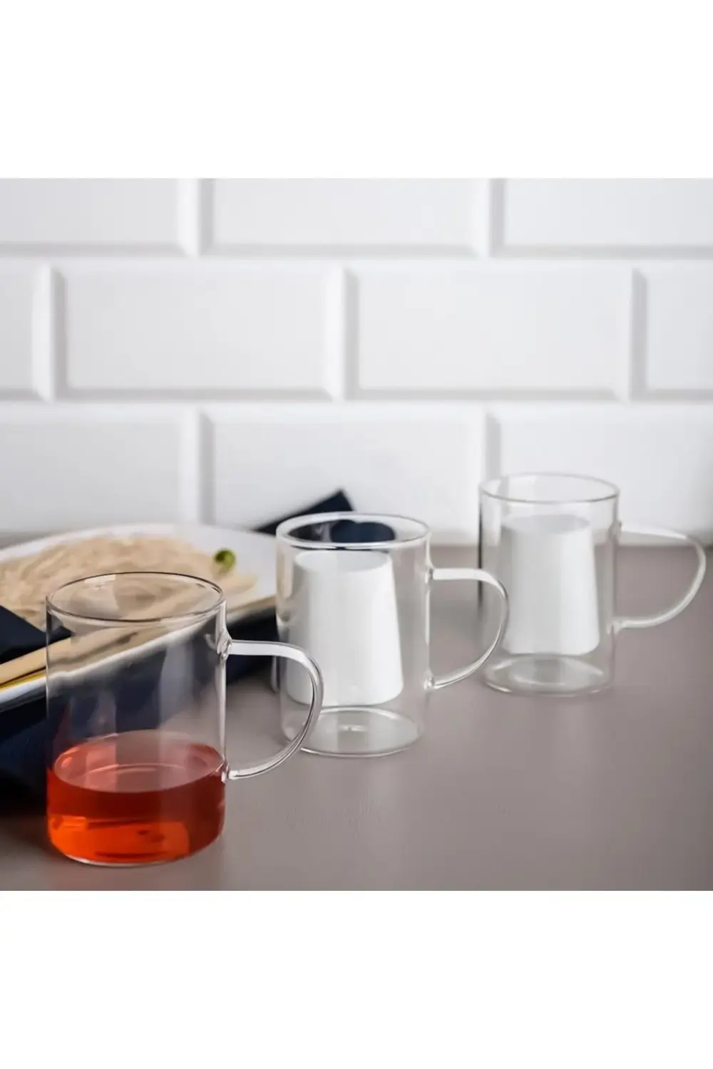 3'lü Borosilikat Cam Kupa - 200 Ml