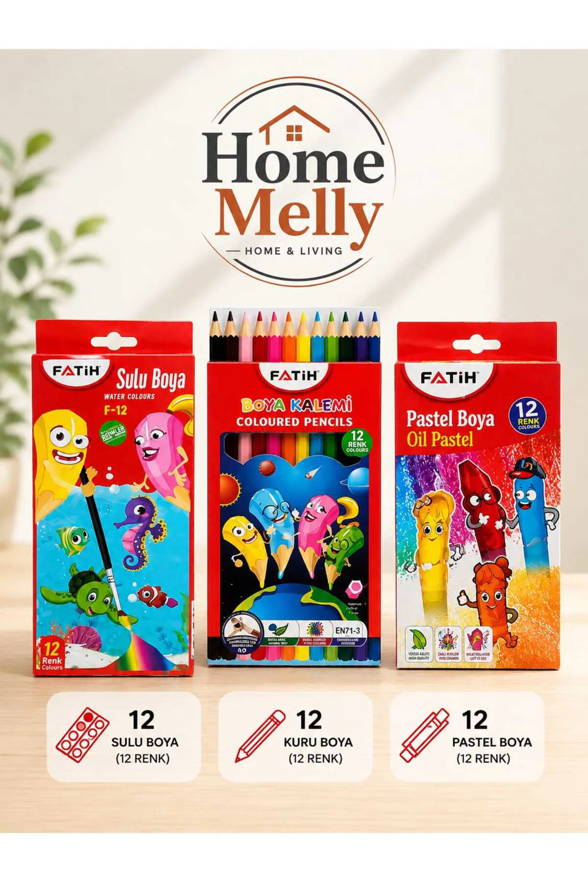 3lü Boya Seti - 12li Sulu Boya - 12li Kuru Boya - 12li Pastel Boya Kırtasiye Seti Fiyatı, Yorumları ve Özellikleri