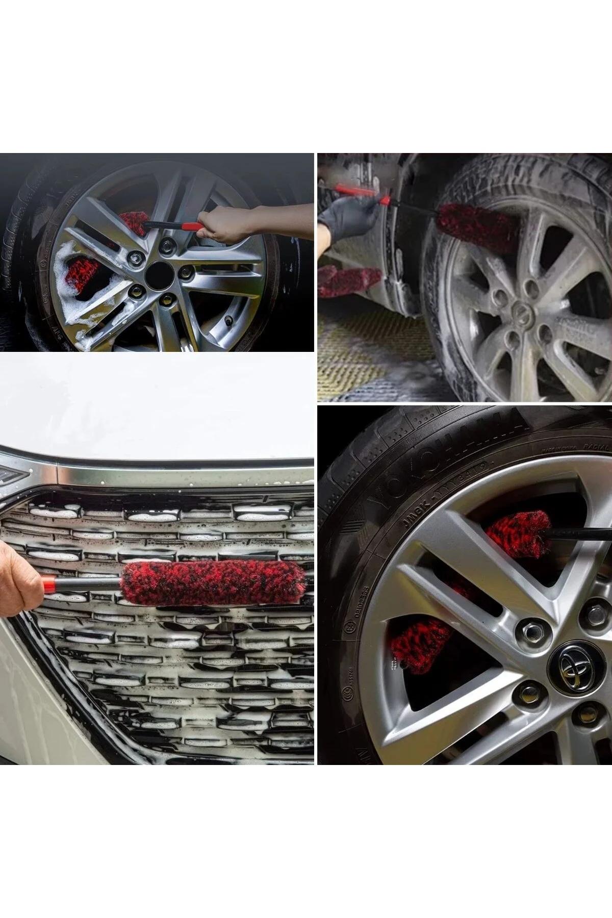 3lü Bükülebilen Peluş Detaylı Temizlik İçin Oto Jant, Egzos Temizleme Fırçası (5570) - Görsel 5