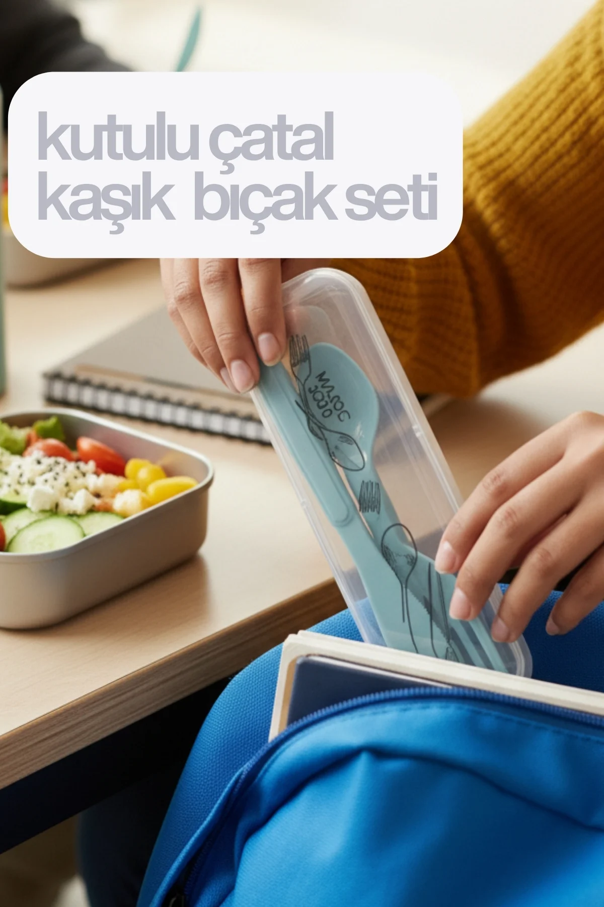 3'lü Çatal Kaşık Bıçak Seti, Piknik Yemek Seti, Saklama Kutusu, P