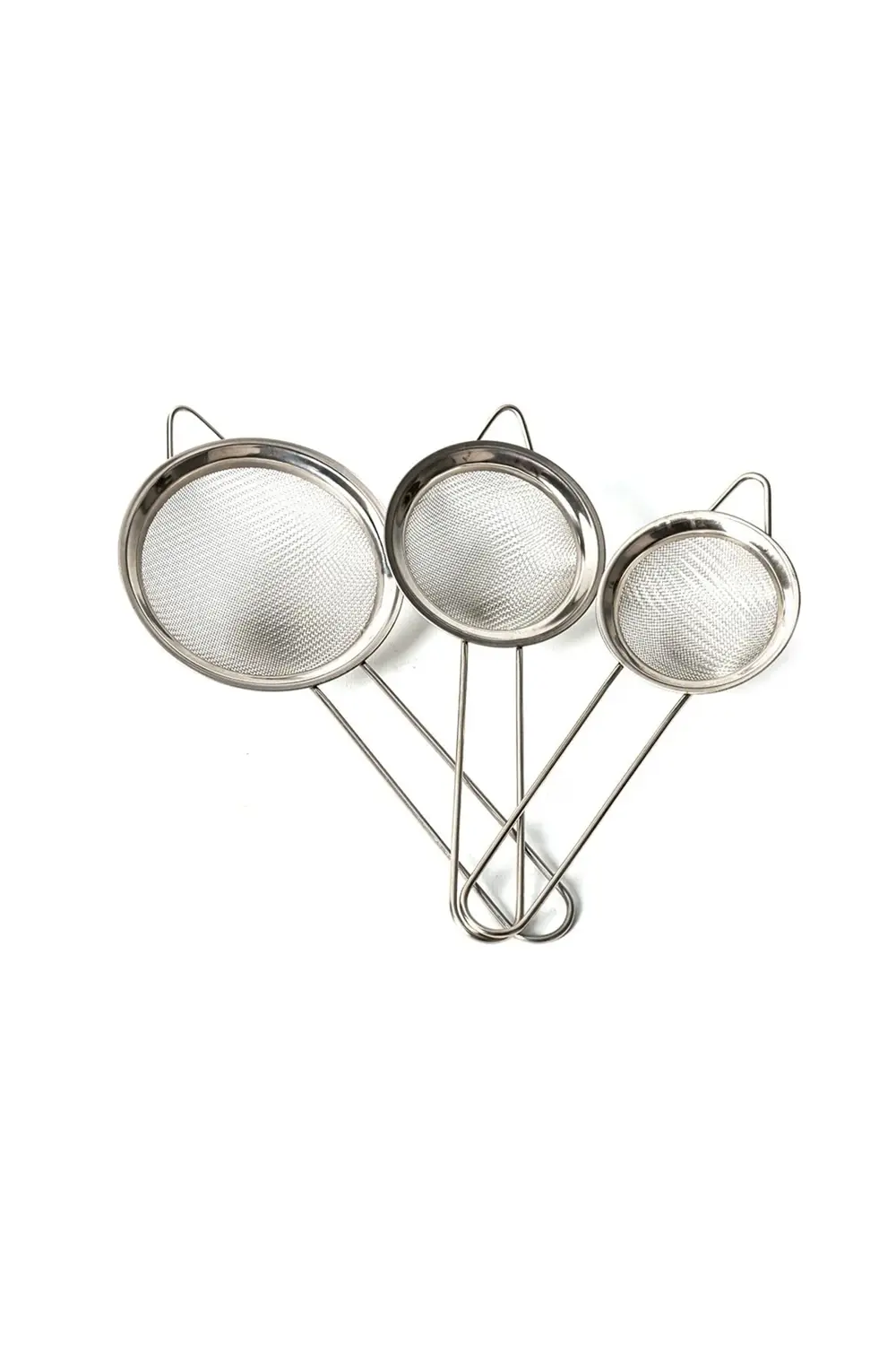 3'lü Çelik Süzgeç 12-14-16 Cm Paslanmaz Saplı Süzgeç