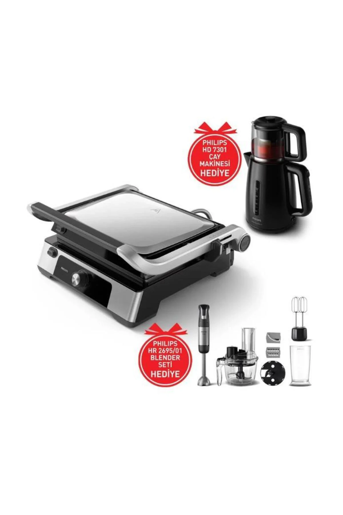 3'lü Çeyiz Seti (HD6301/90 Tost Makinesi + HD7301/00 Çay Makinesi