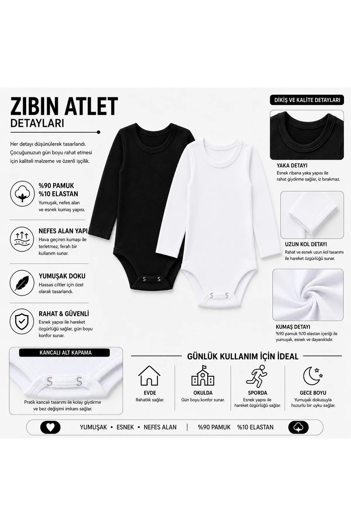 3’lü Çocuk Uzun Kollu Zıbın Body %90 Pamuk %10 Elastan Kancalı Alt Kapama Esnek ve Rahat 4-12 Yaş 3’lü Çocuk Uzun Kollu Zıbın Body %90 Pamuk %10 Elastan Kancalı Alt Kapama Esnek ve Rahat 4-12 Yaş