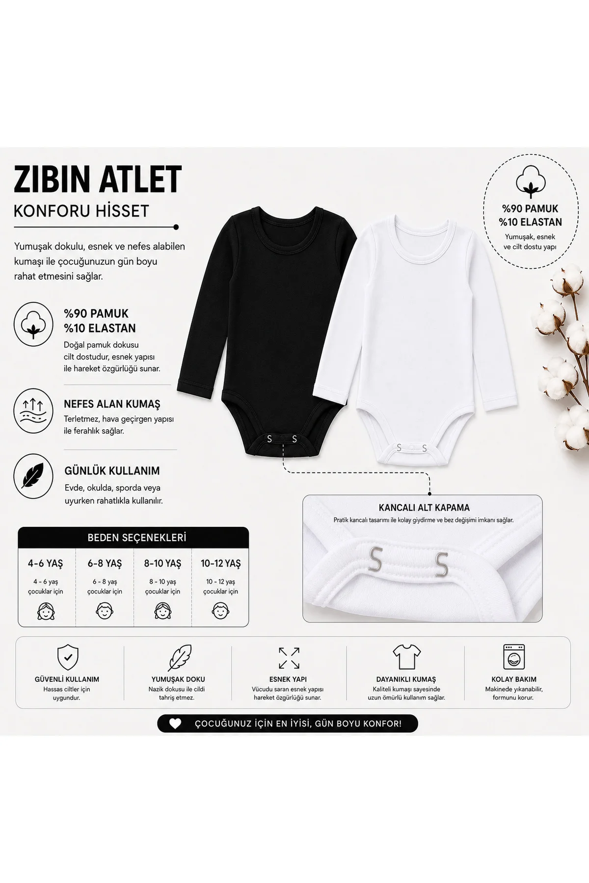 3’lü Çocuk Uzun Kollu Zıbın Body %90 Pamuk %10 Elastan Kancalı Alt Kapama Esnek ve Rahat 4-12 Yaş 3’lü Çocuk Uzun Kollu Zıbın Body %90 Pamuk %10 Elastan Kancalı Alt Kapama Esnek ve Rahat 4-12 Yaş