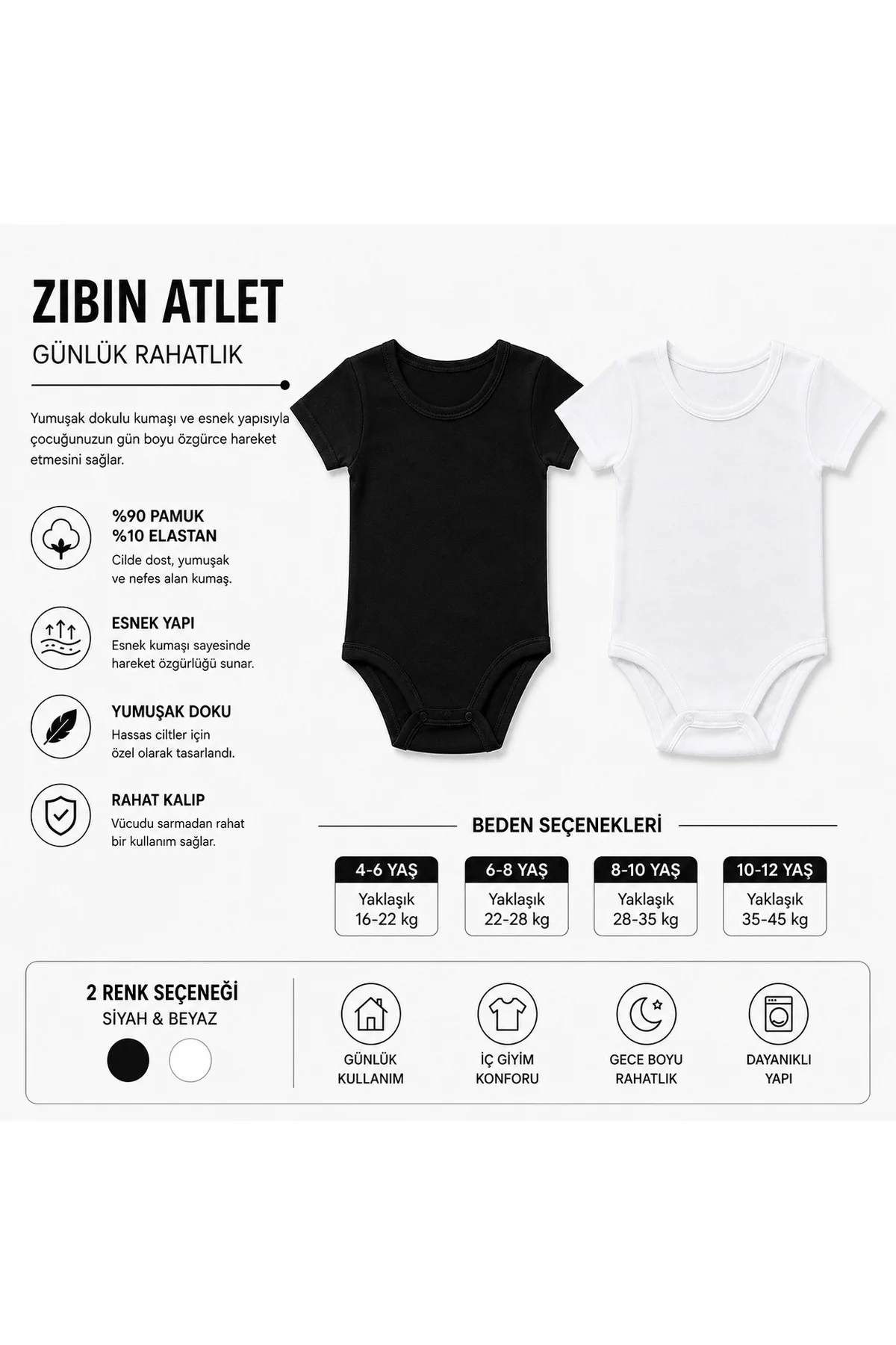 3’lü Çocuk Yarım Kollu Zıbın Body %90 Pamuk %10 Elastan Kancalı Alt Kapama Siyah Beyaz 4-12 Yaş 3’lü Çocuk Yarım Kollu Zıbın Body %90 Pamuk %10 Elastan Kancalı Alt Kapama Siyah Beyaz 4-12 Yaş