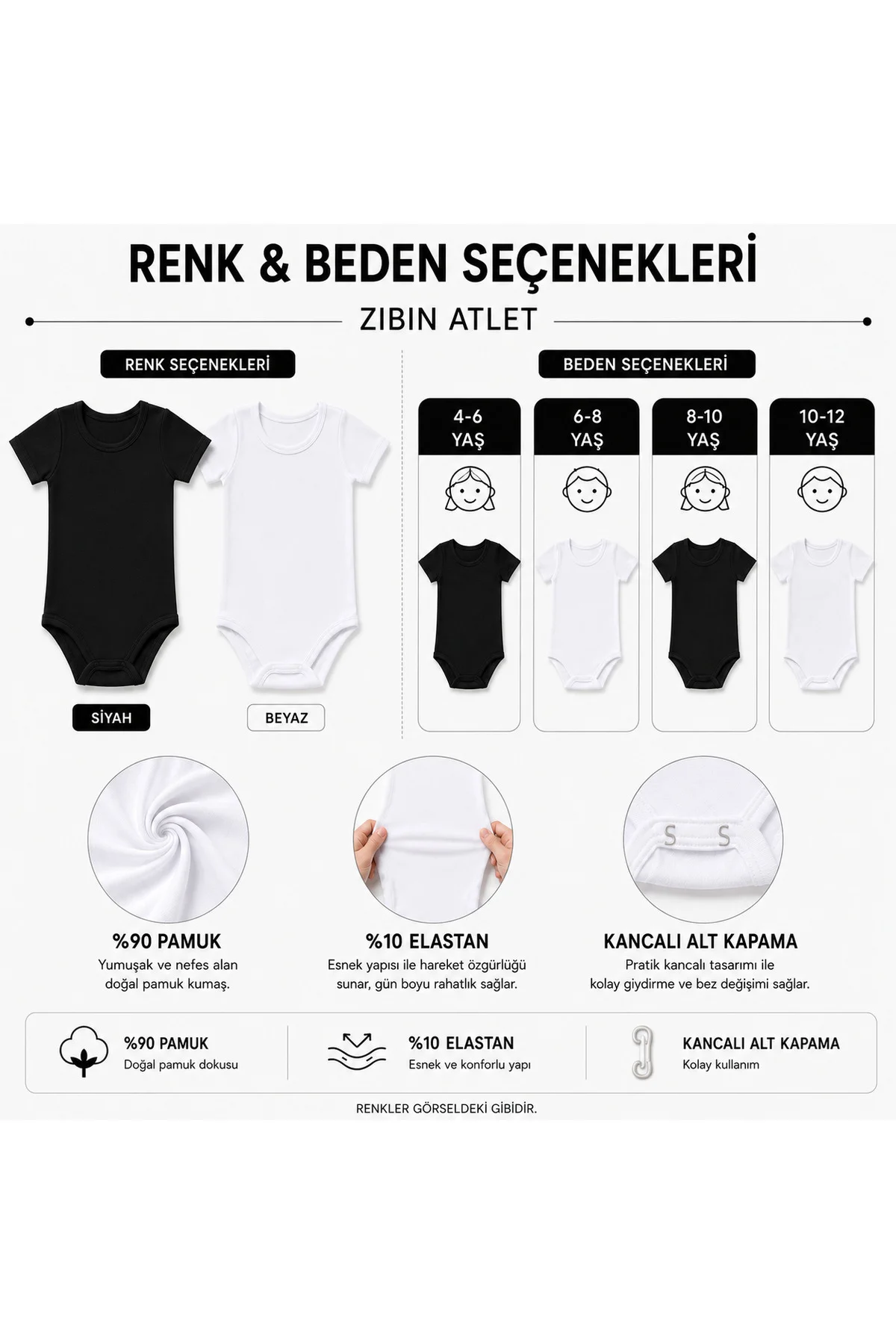 3’lü Çocuk Yarım Kollu Zıbın Body %90 Pamuk %10 Elastan Kancalı Alt Kapama Siyah Beyaz 4-12 Yaş 3’lü Çocuk Yarım Kollu Zıbın Body %90 Pamuk %10 Elastan Kancalı Alt Kapama Siyah Beyaz 4-12 Yaş