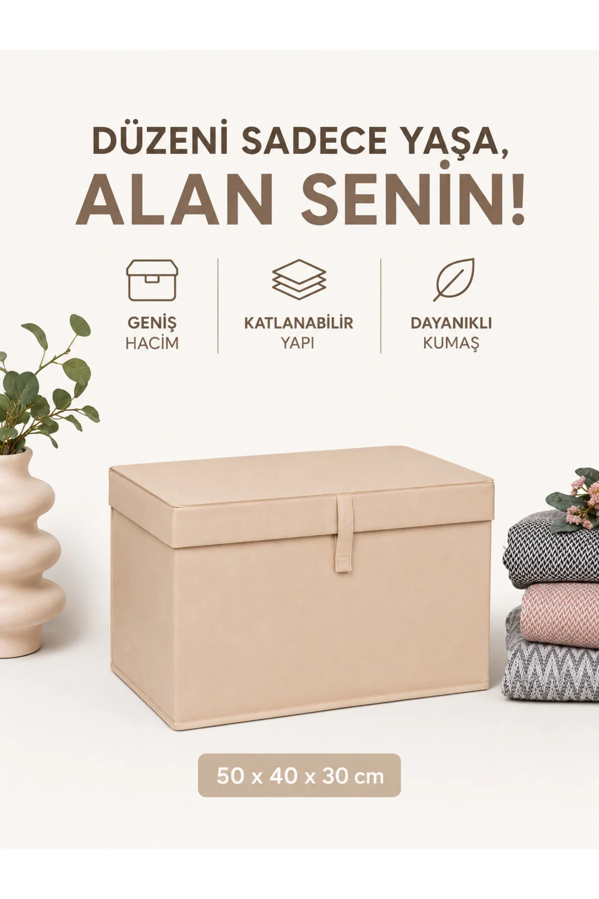 3^lü Çok Amaçlı Saklama Kutusu Düzenleyici Kapaklı Sandık Tipi Ku
