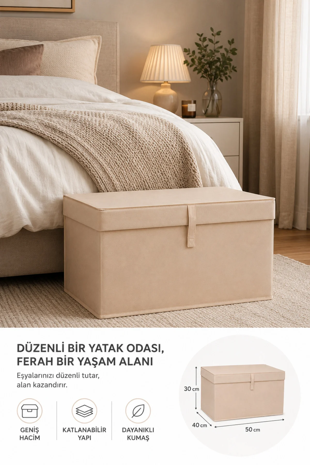 3^lü Çok Amaçlı Saklama Kutusu Düzenleyici Kapaklı Sandık Tipi Ku