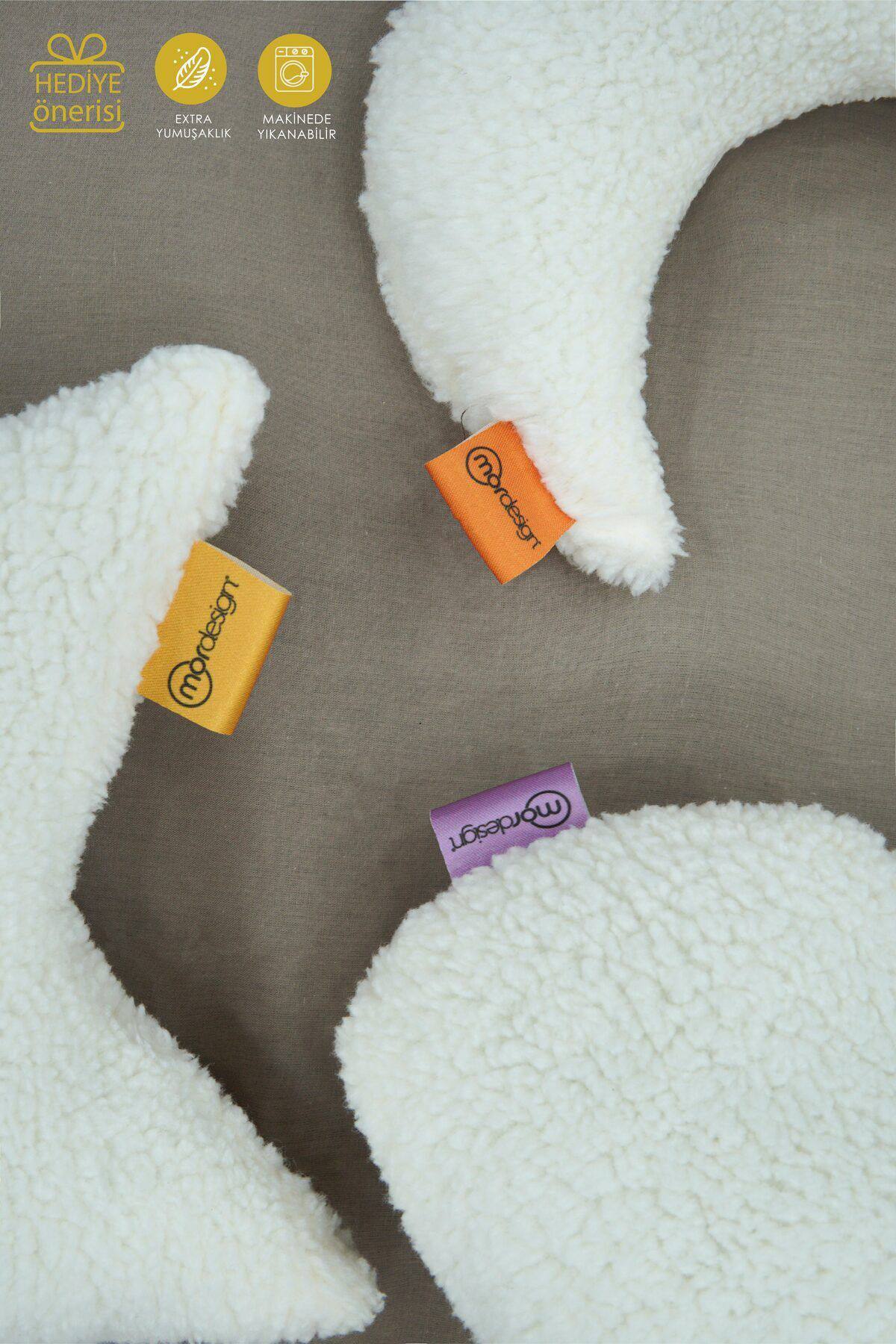 Mordesign 3'Lü Dekoratif Pelüş Yastik, Premium Peluş Bulut Yildiz Ay Bebek