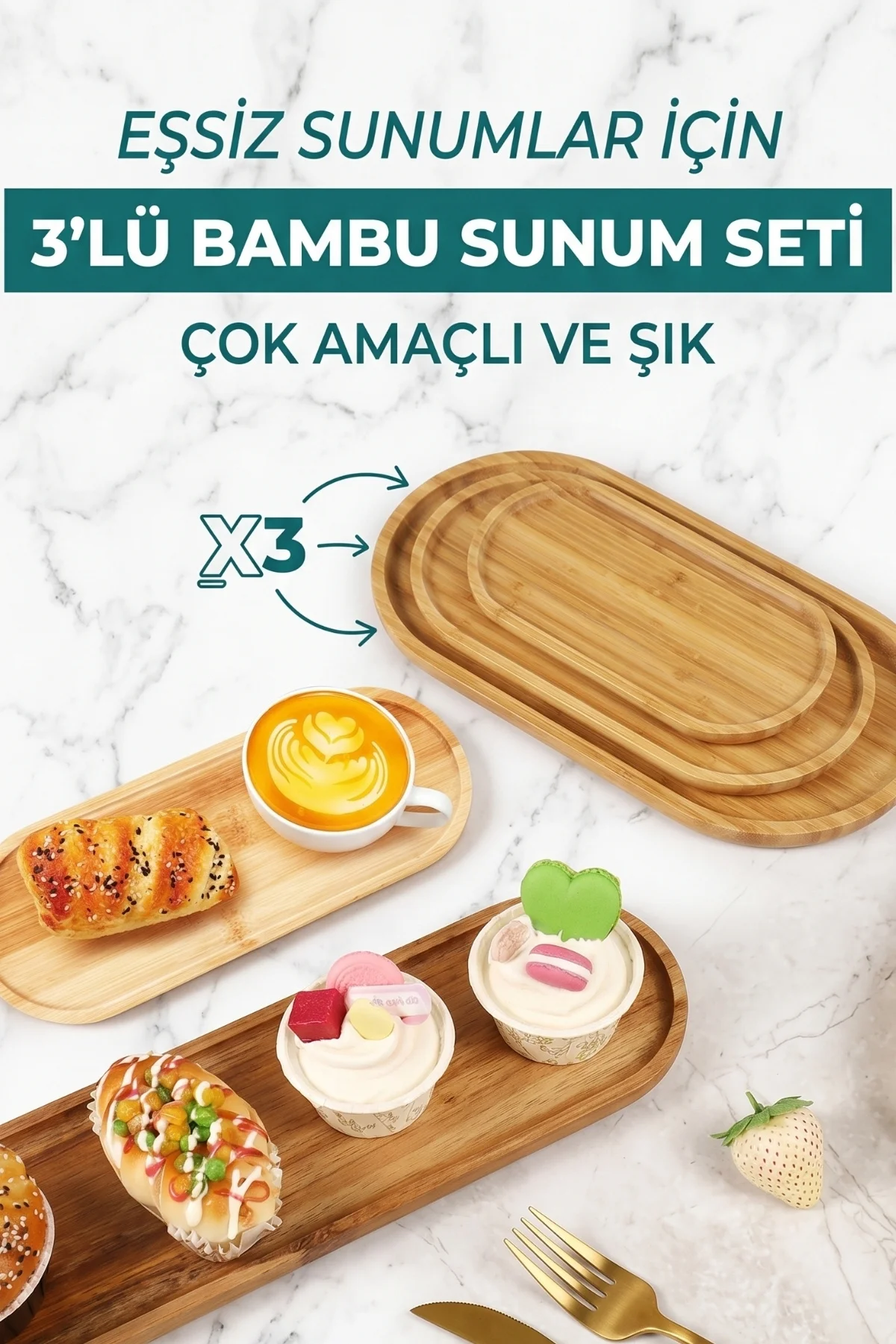 3'lü Doğal Bambu Oval Sunum Tabağı Seti - Antre, Çerezlik ve Kahv 3'lü Doğal Bambu Oval Sunum Tabağı Seti - Antre, Çerezlik ve Kahv