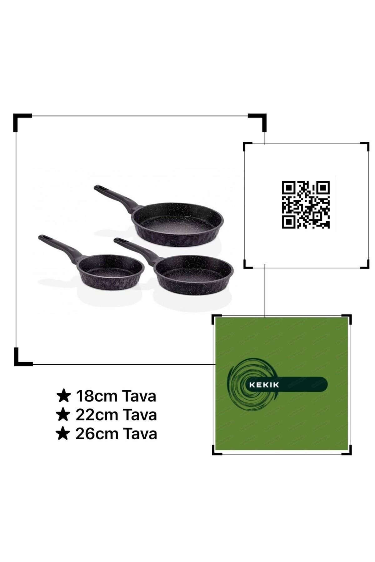 Kekikdükkan 3'Lü Döküm Granit Tava 18-22-26Cm