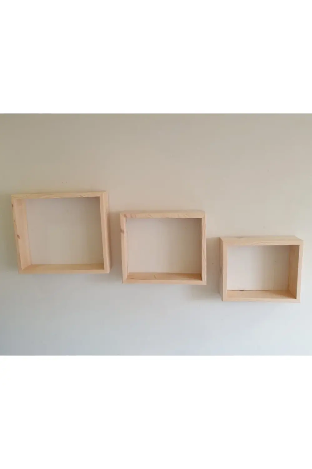 3'lü Dörtgen Ham Ağaç Dekoratif Raf