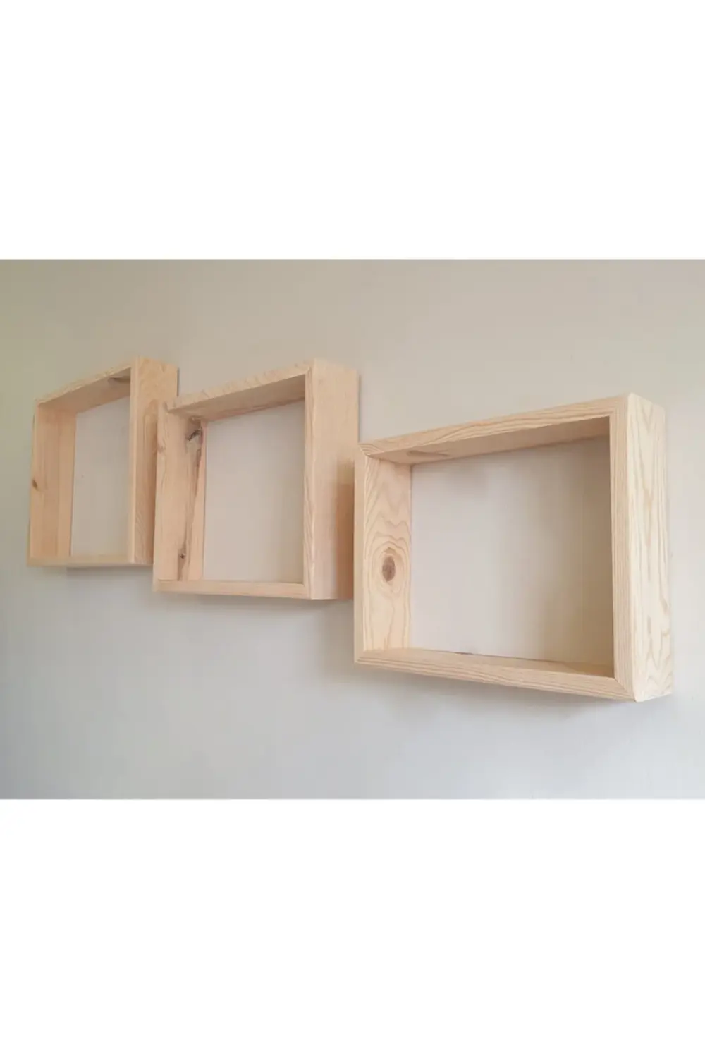 3'lü Dörtgen Ham Ağaç Dekoratif Raf