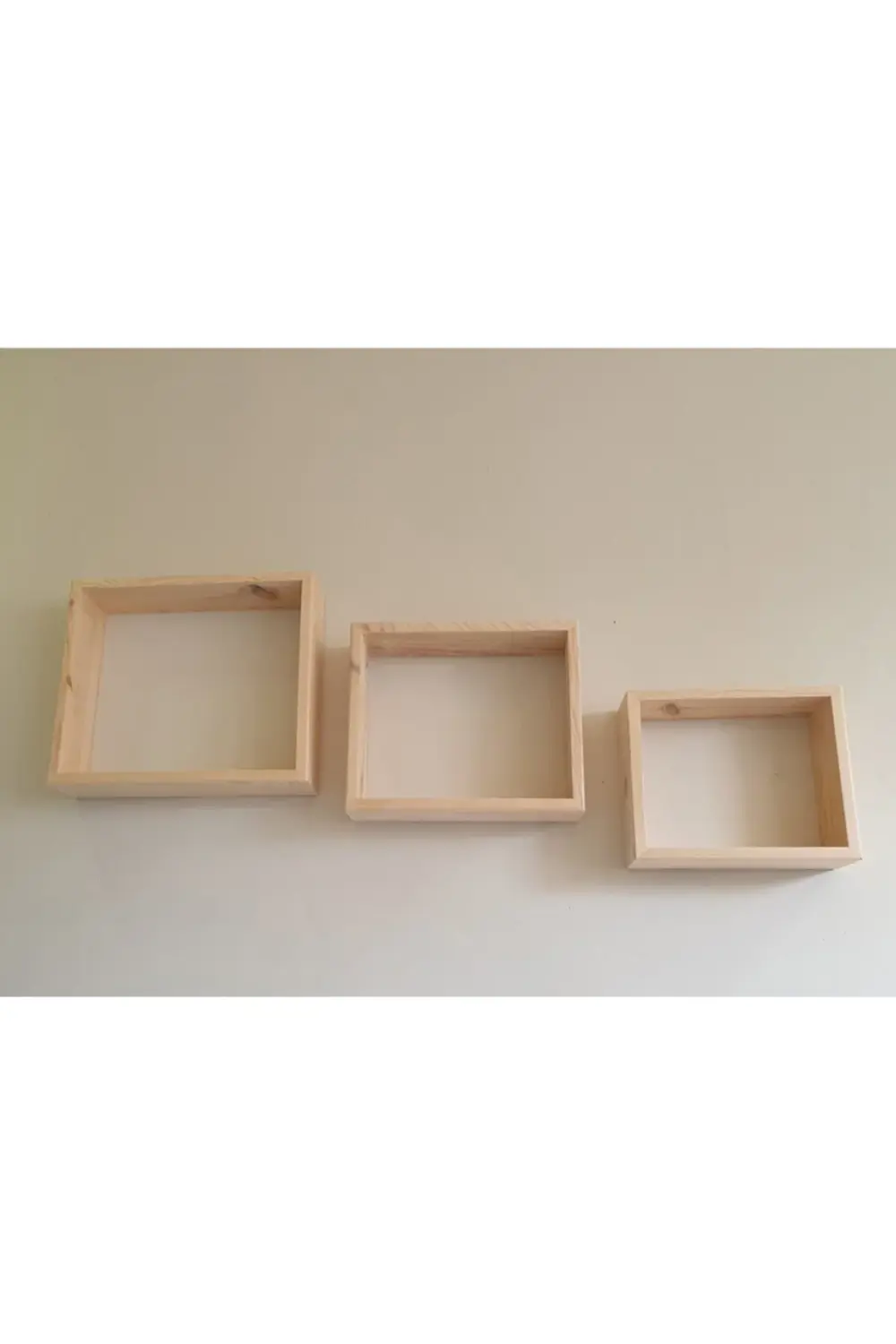 3'lü Dörtgen Ham Ağaç Dekoratif Raf