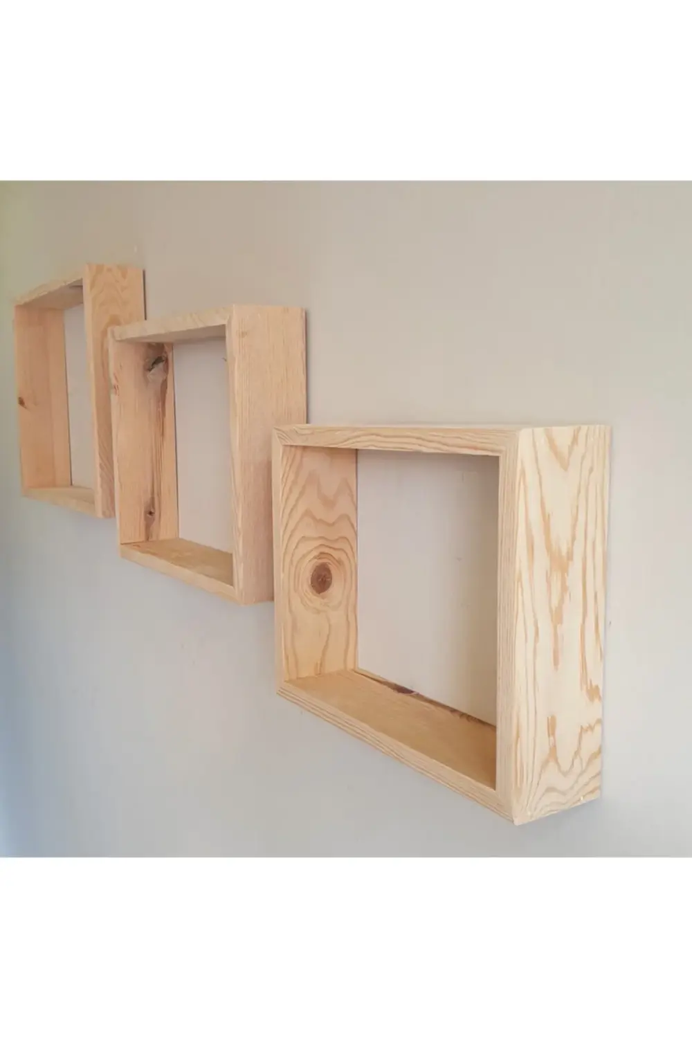 3'lü Dörtgen Ham Ağaç Dekoratif Raf