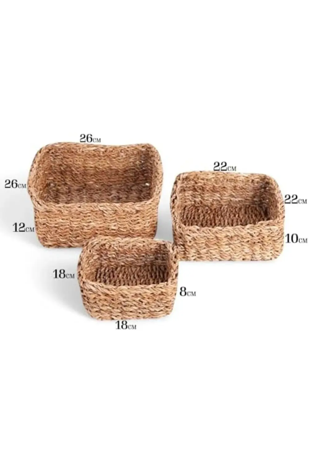 3'lü El Yapımı Kare Düzenleyici Seti | 3'lü Hasır Kare Organizer